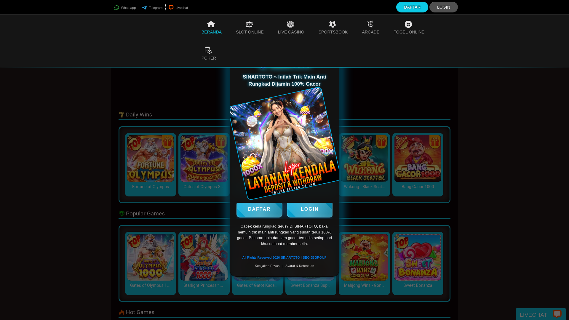 website screenshot of https://sinartotolink.com/