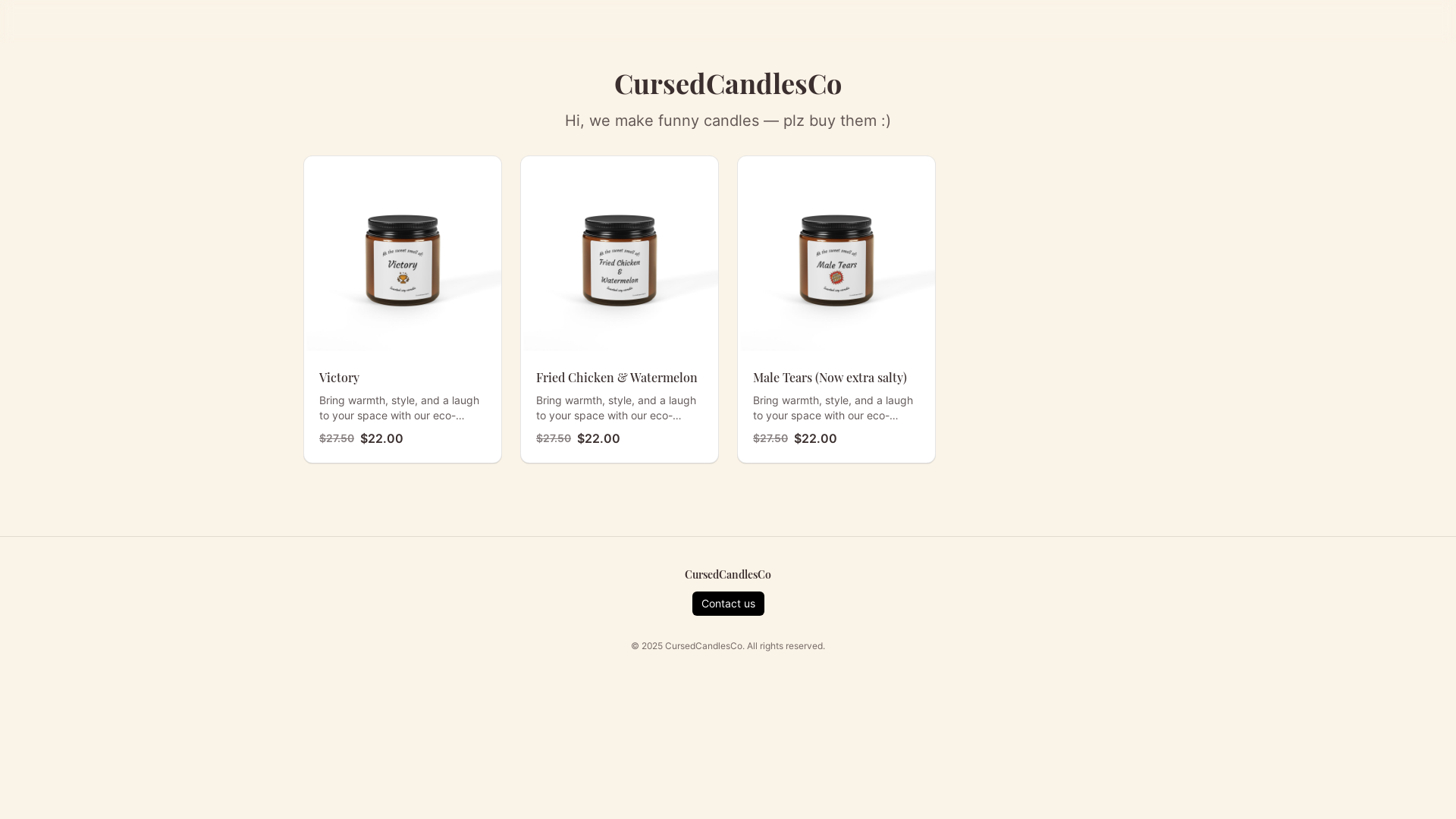 website screenshot of https://cursedcandlesco.com/