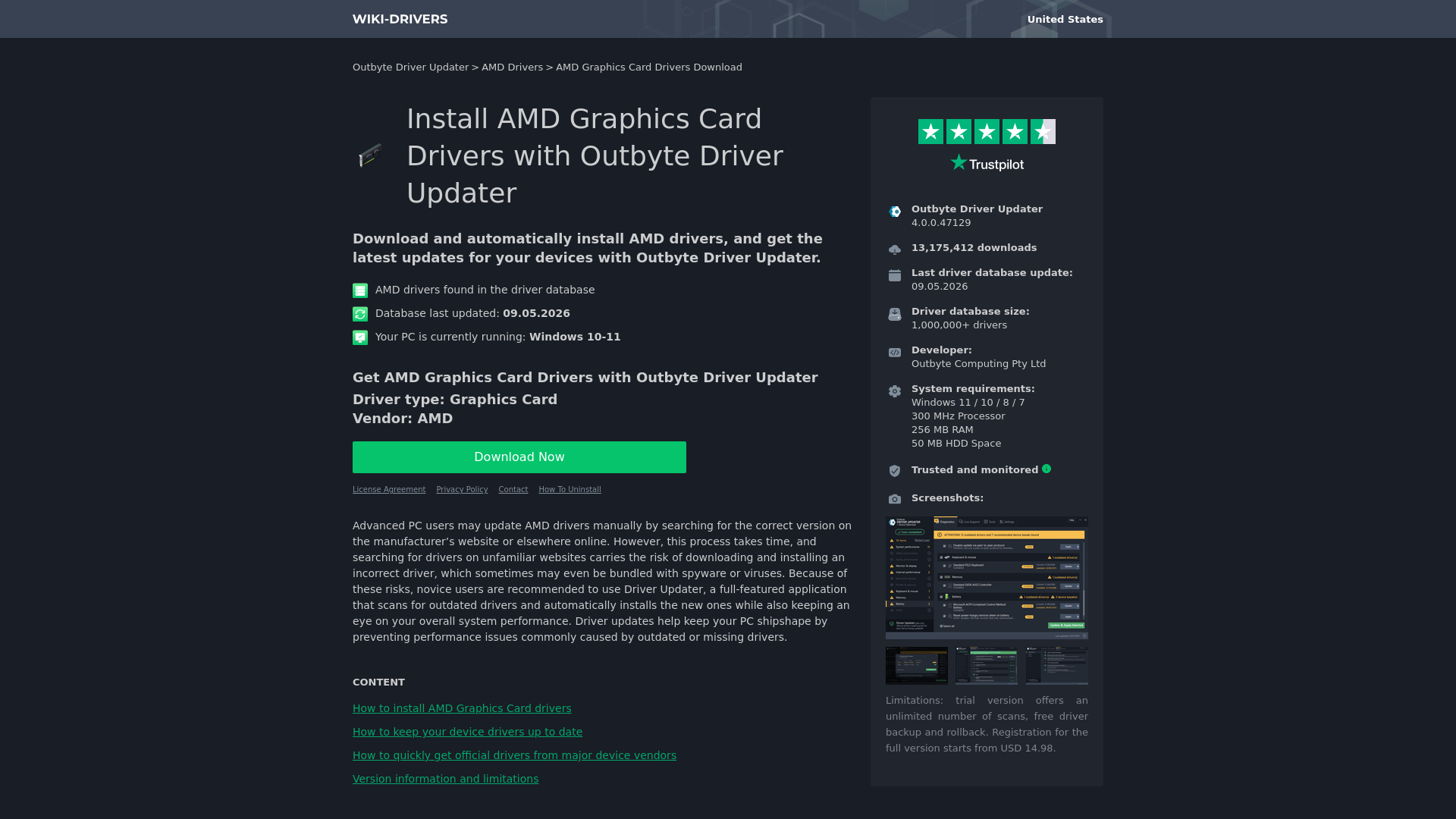 website screenshot of https://wiki-drivers.com/du-101/?m=src_evp_bing_du_branddevice_e&content=ppcdugraphics&kw=AMD