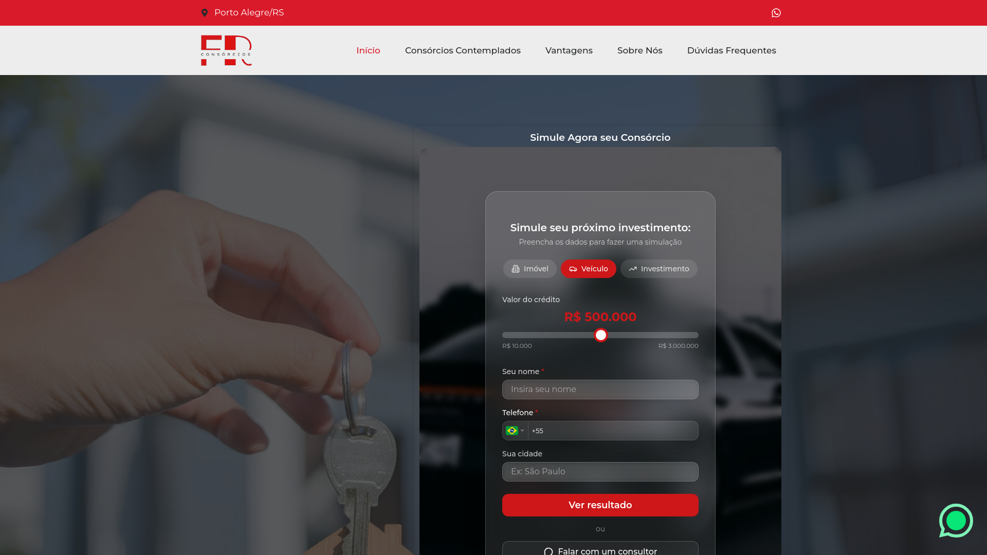 website screenshot of https://frconsorcioseinvestimentos.com.br
