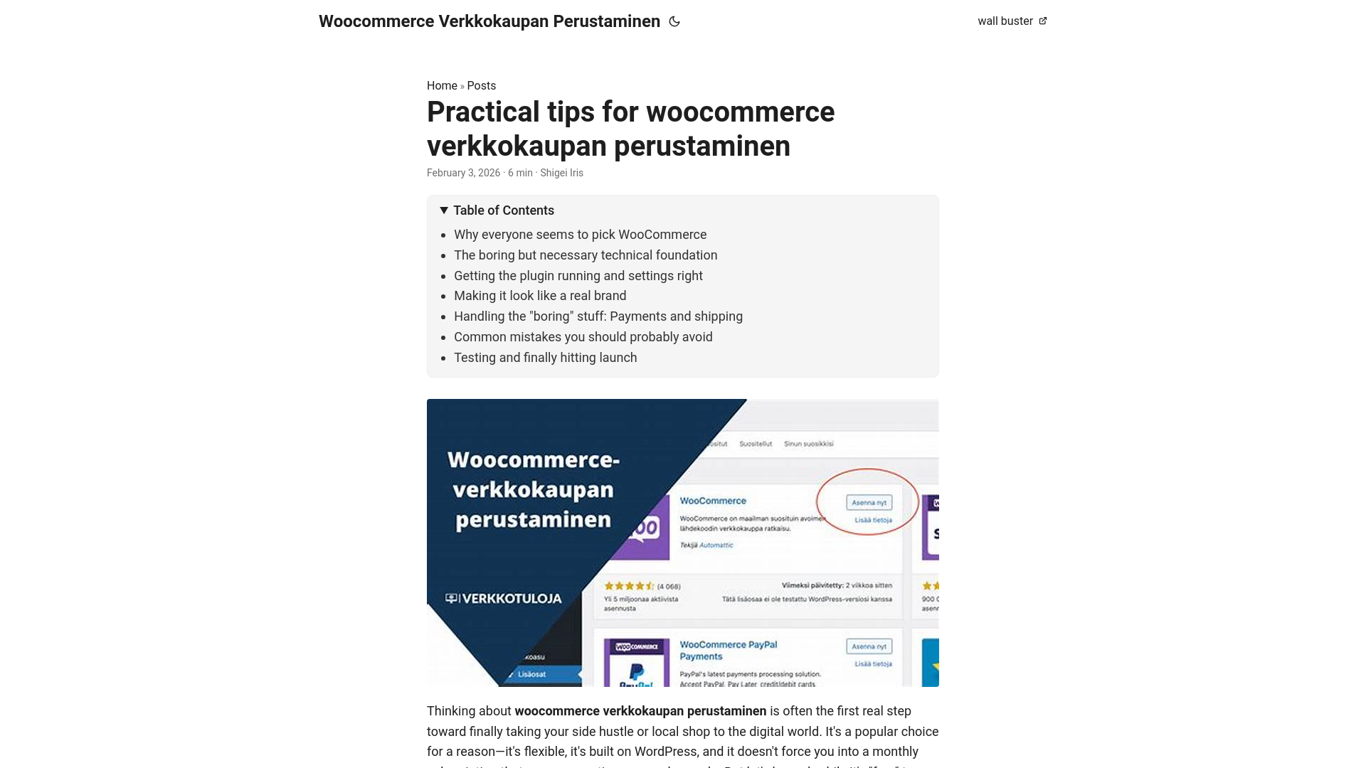 website screenshot of https://woocommerce-verkkokaupan-perustaminen.pages.dev/
