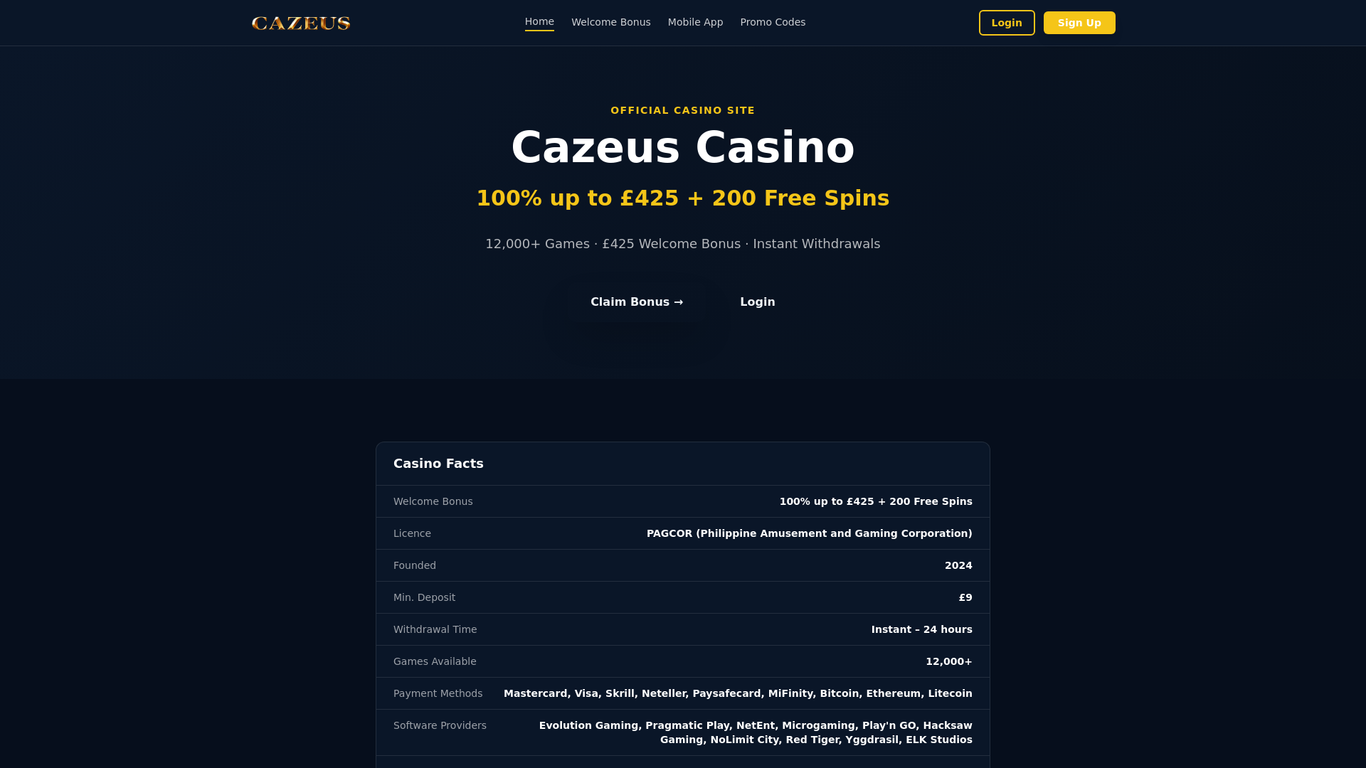 website screenshot of https://cazeus-casino.pages.dev/