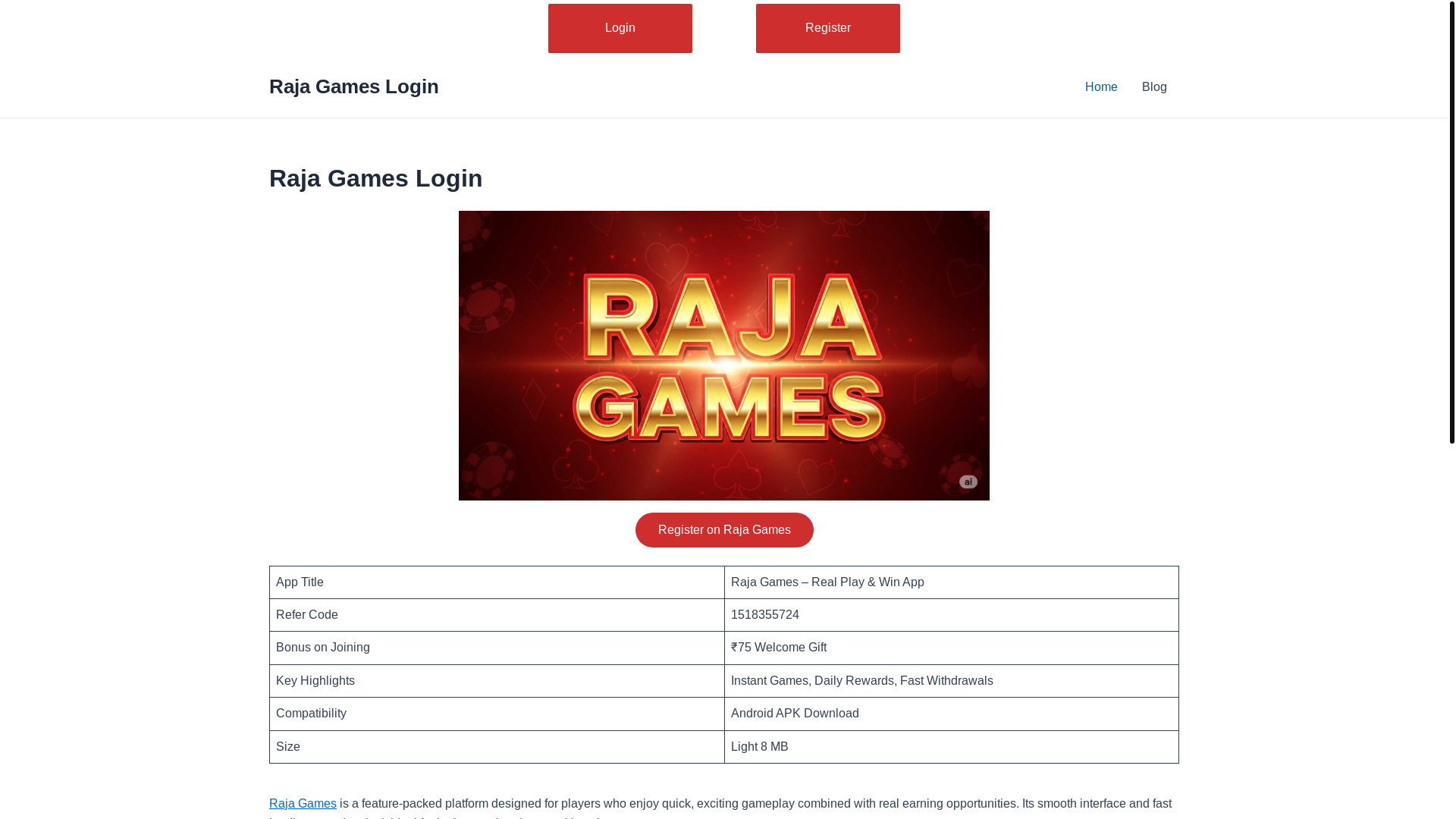 website screenshot of https://rajagaames.com/