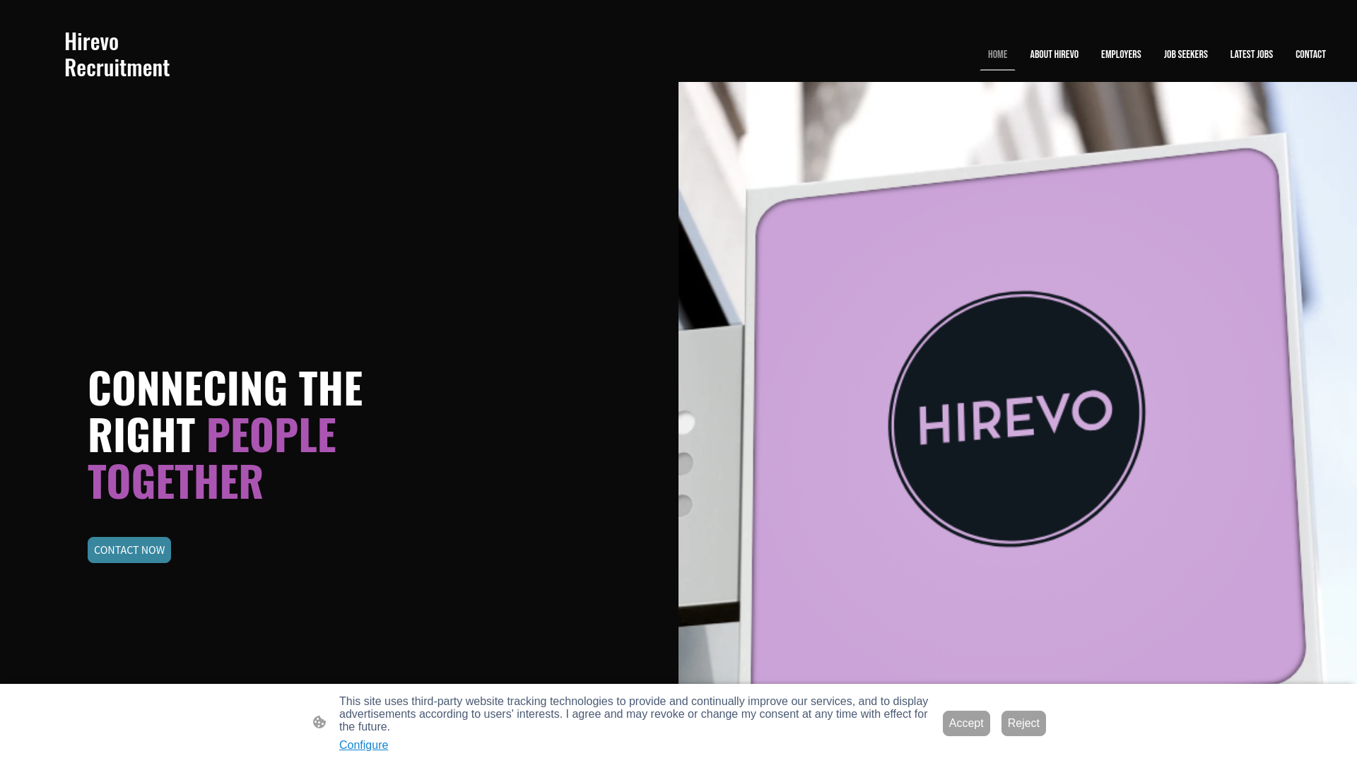 website screenshot of https://hirevo-recruitment.co.uk