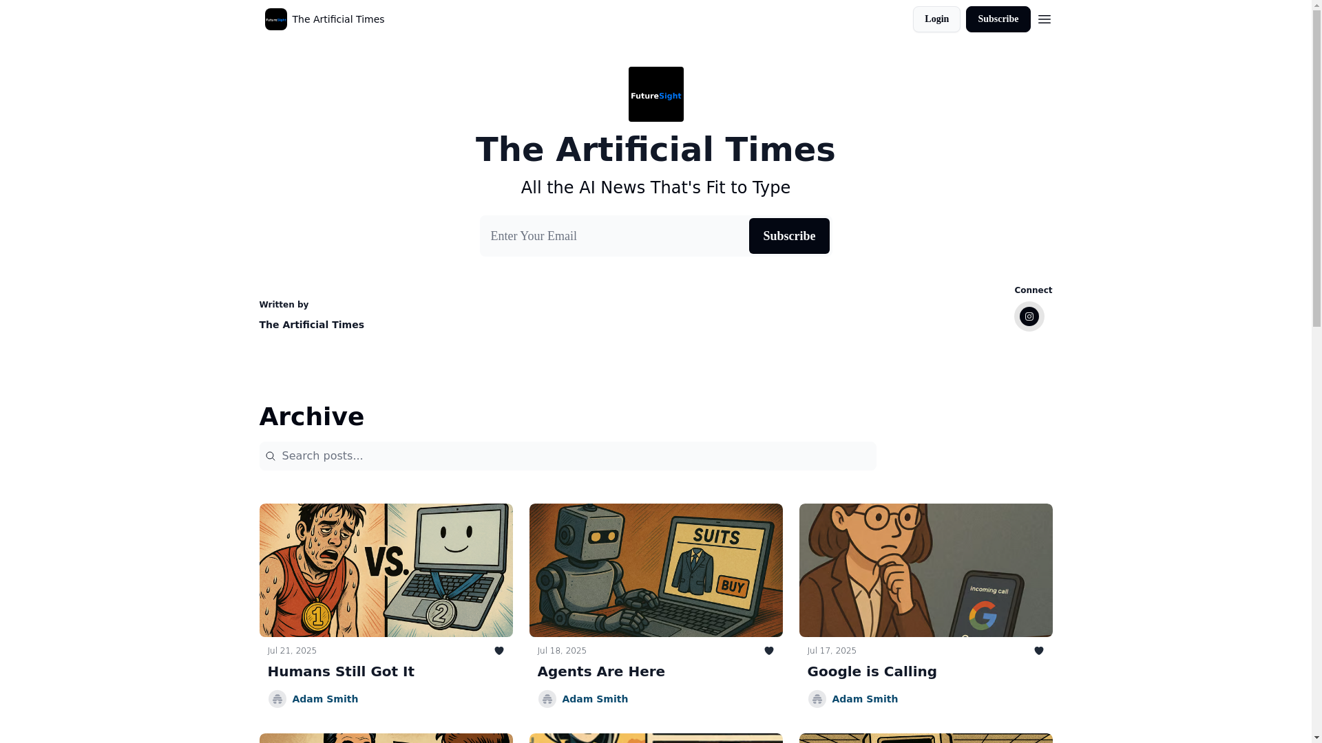 website screenshot of https://theartificialtimes.news/