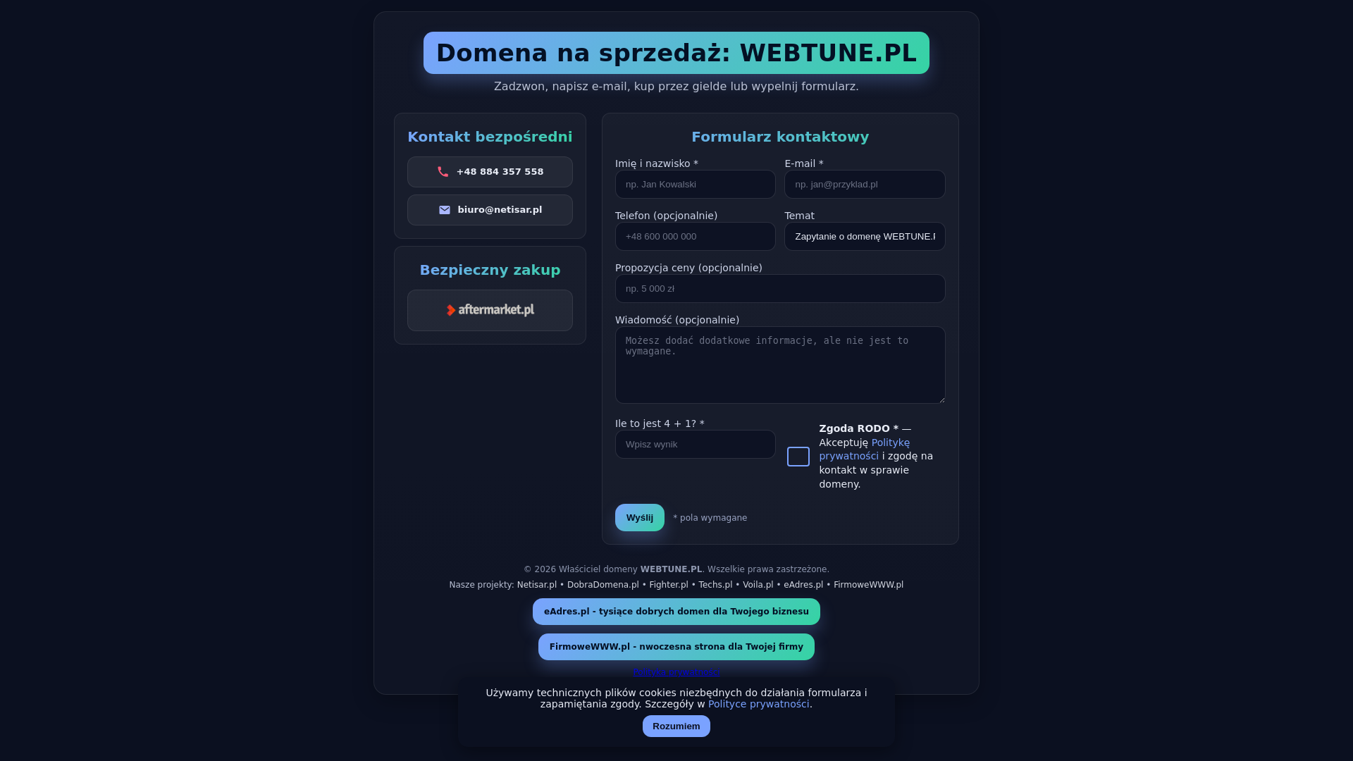 website screenshot of https://webtune.pl