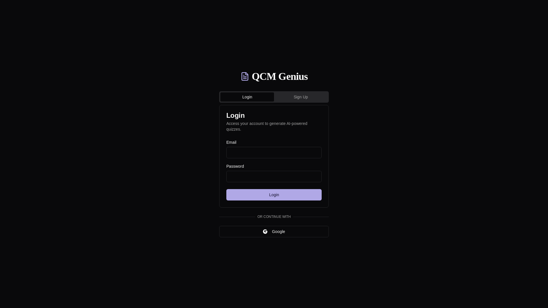 website screenshot of https://qcmgenius.com/