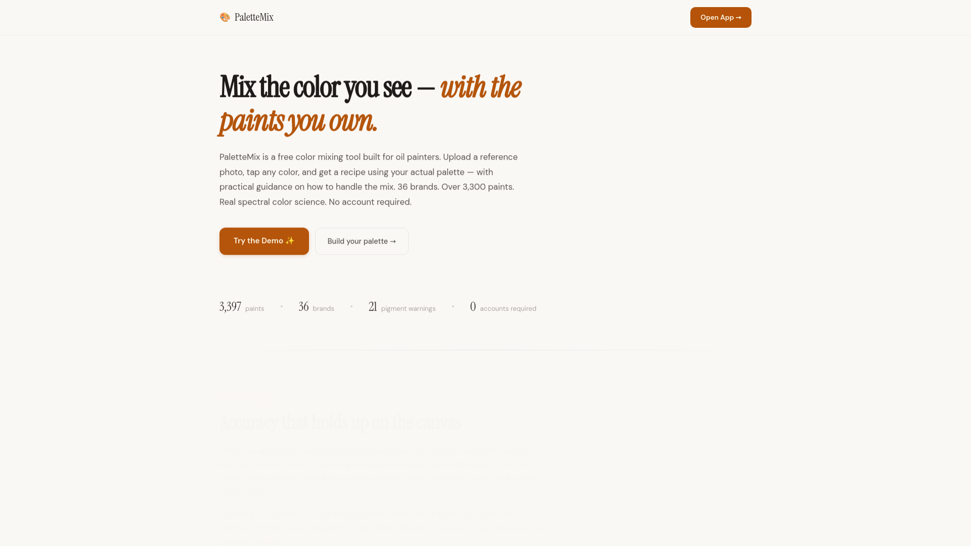 website screenshot of https://palettemix.app/