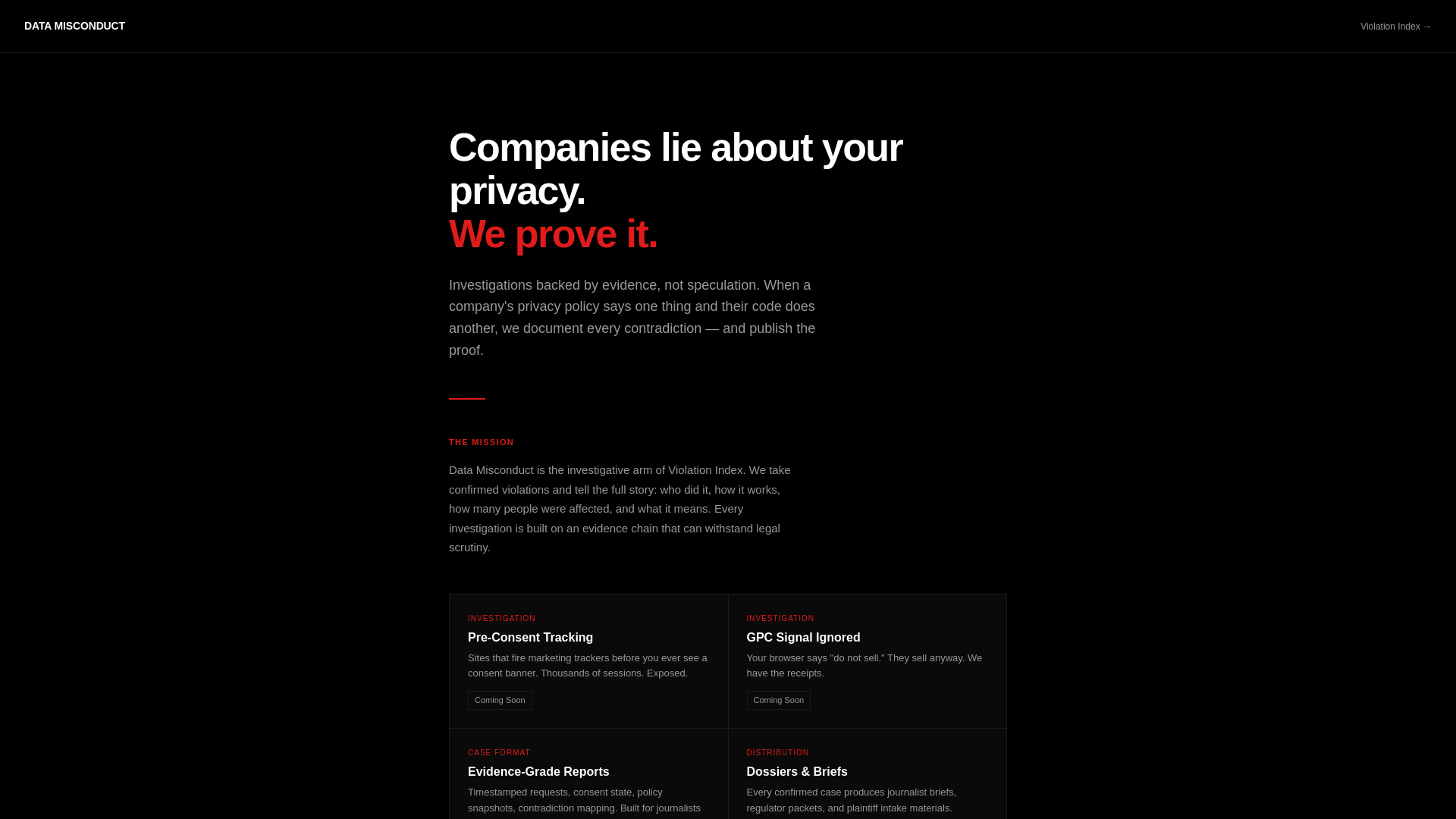 website screenshot of https://datamisconduct.com/