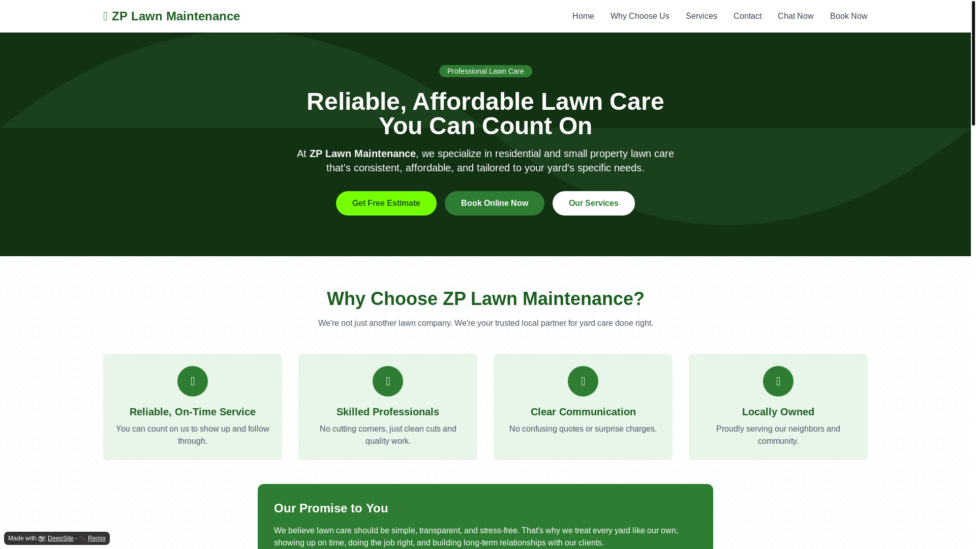 website screenshot of https://zplawnmaintenance.pages.dev/