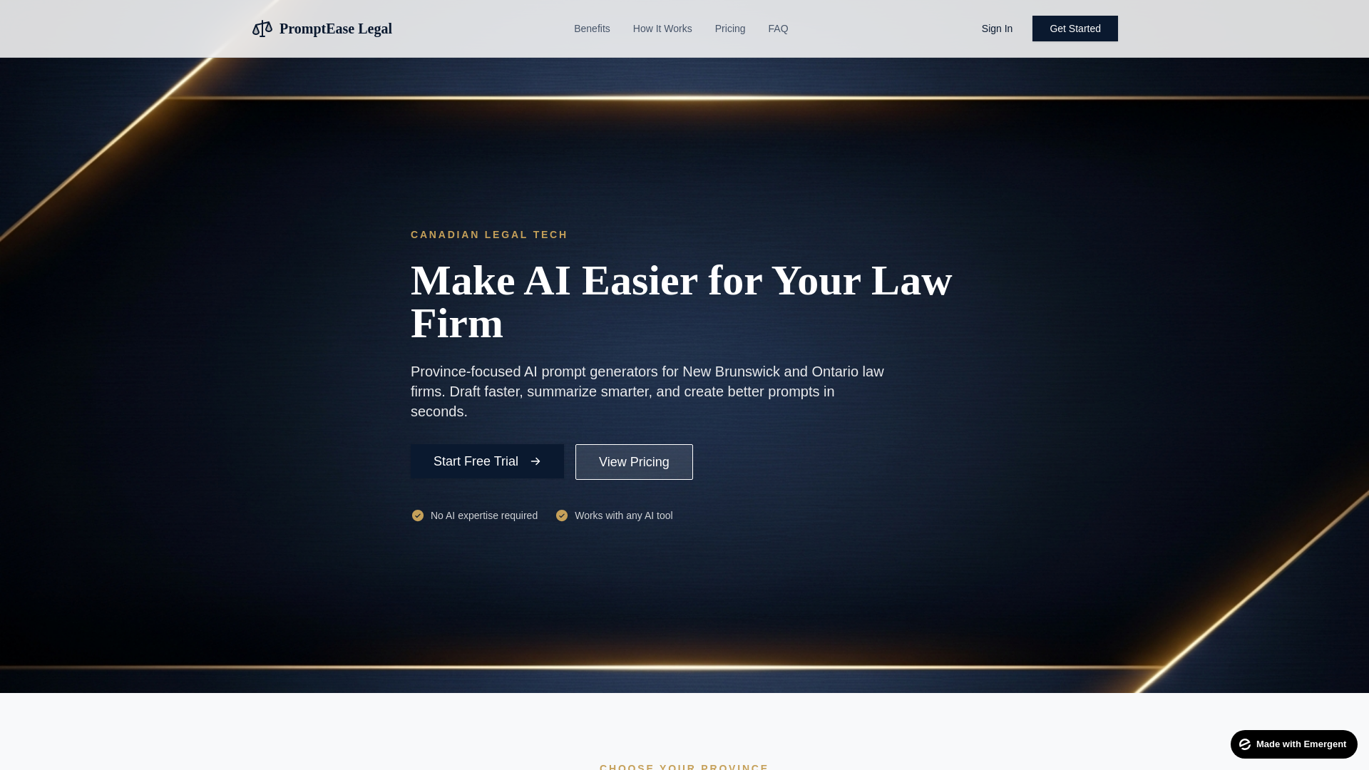 website screenshot of https://prompteaselegal.com
