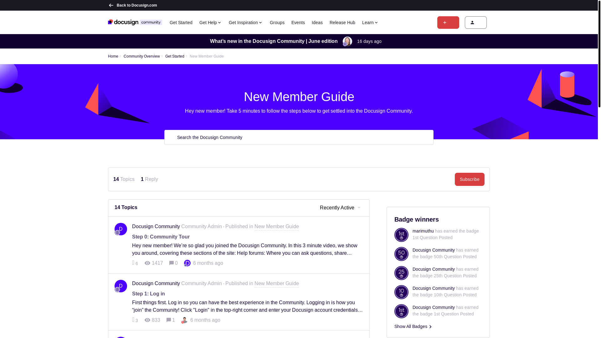 website screenshot of https://community.docusign.com/new-member-guide-142?utm_campaign=GBL_US_PRD_AWA_2405_CommunityCTA&utm_medium=email&utm_source=postsend