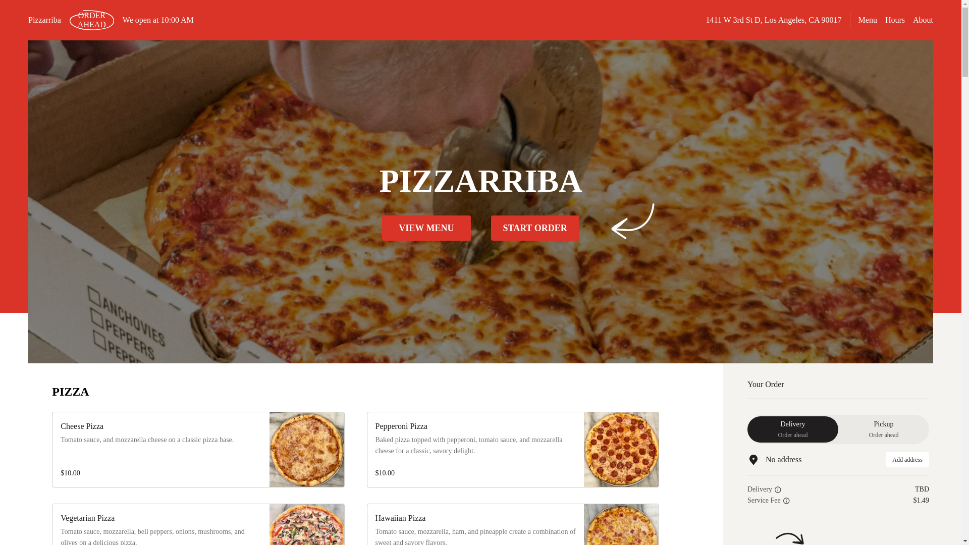 website screenshot of https://pizzarribalosangeles.com/