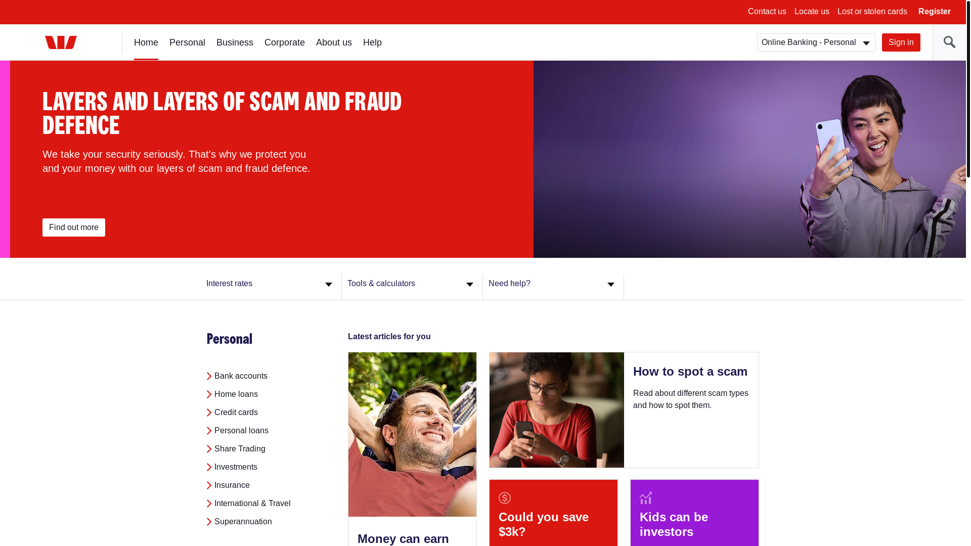 website screenshot of https://www.westpac.com.au/