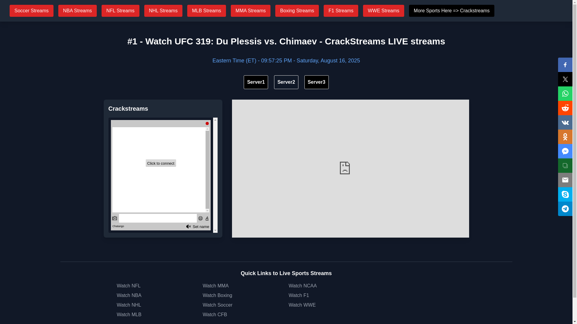 website screenshot of https://crackstreams.cx/live-event/ufc-319-du-plessis-vs-chimaev-live-stream