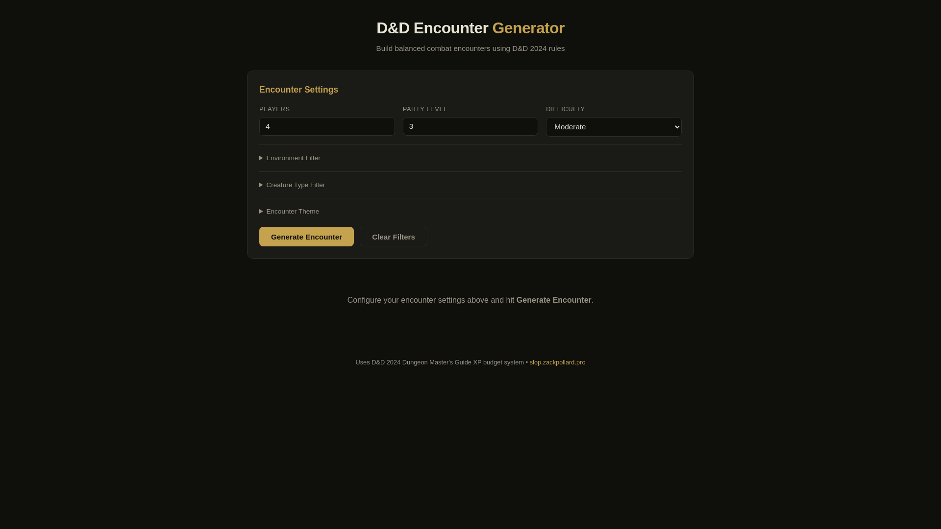 website screenshot of https://slop-dnd-encounter-generator.pages.dev/