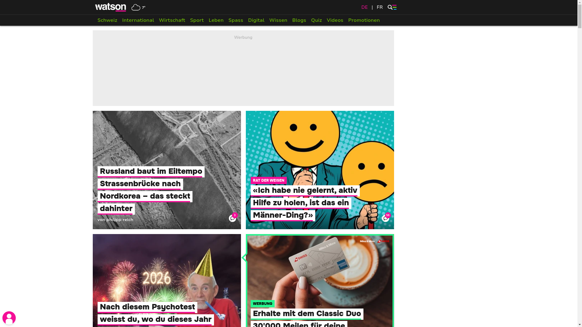 website screenshot of https://www.watson.ch/