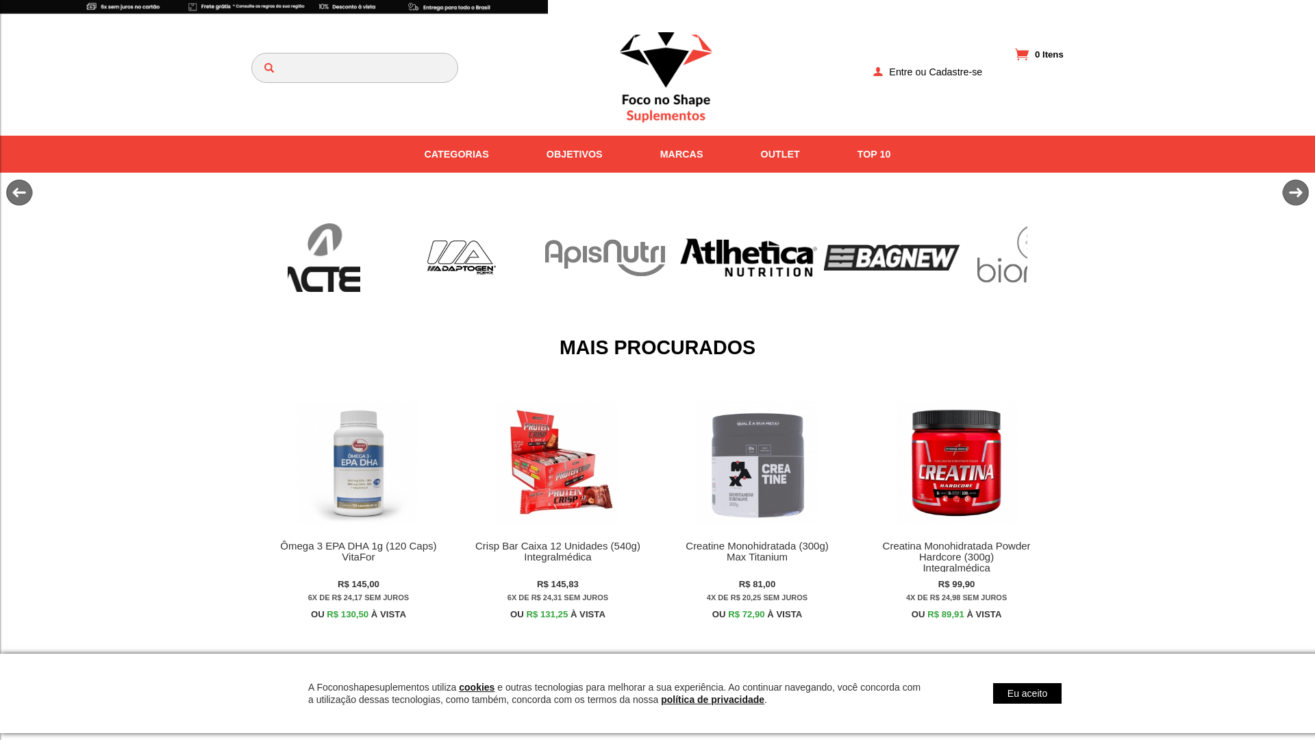 website screenshot of https://foconoshapesuplementos.com.br