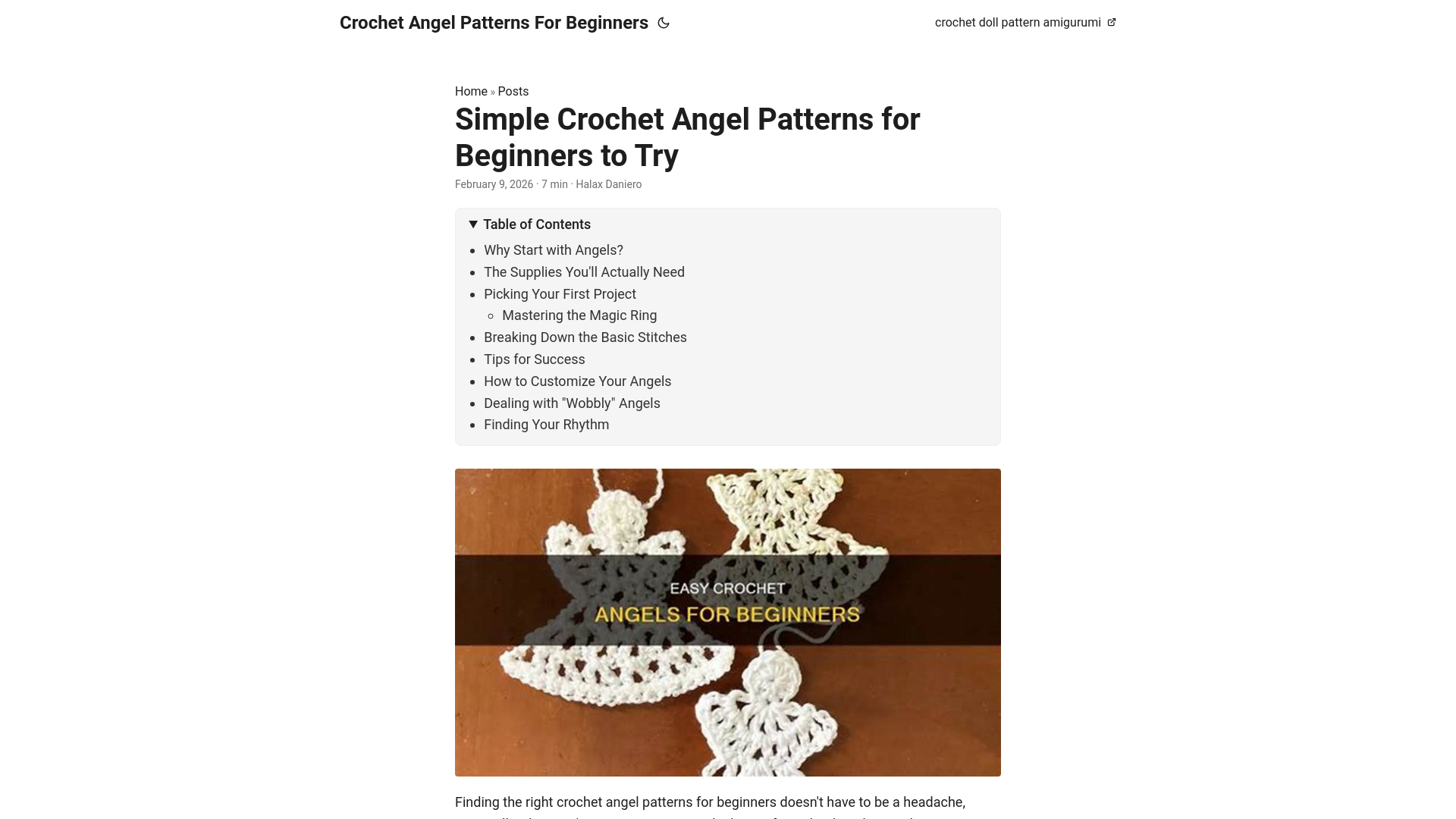 website screenshot of https://crochet-angel-patterns-for-beginners.pages.dev/