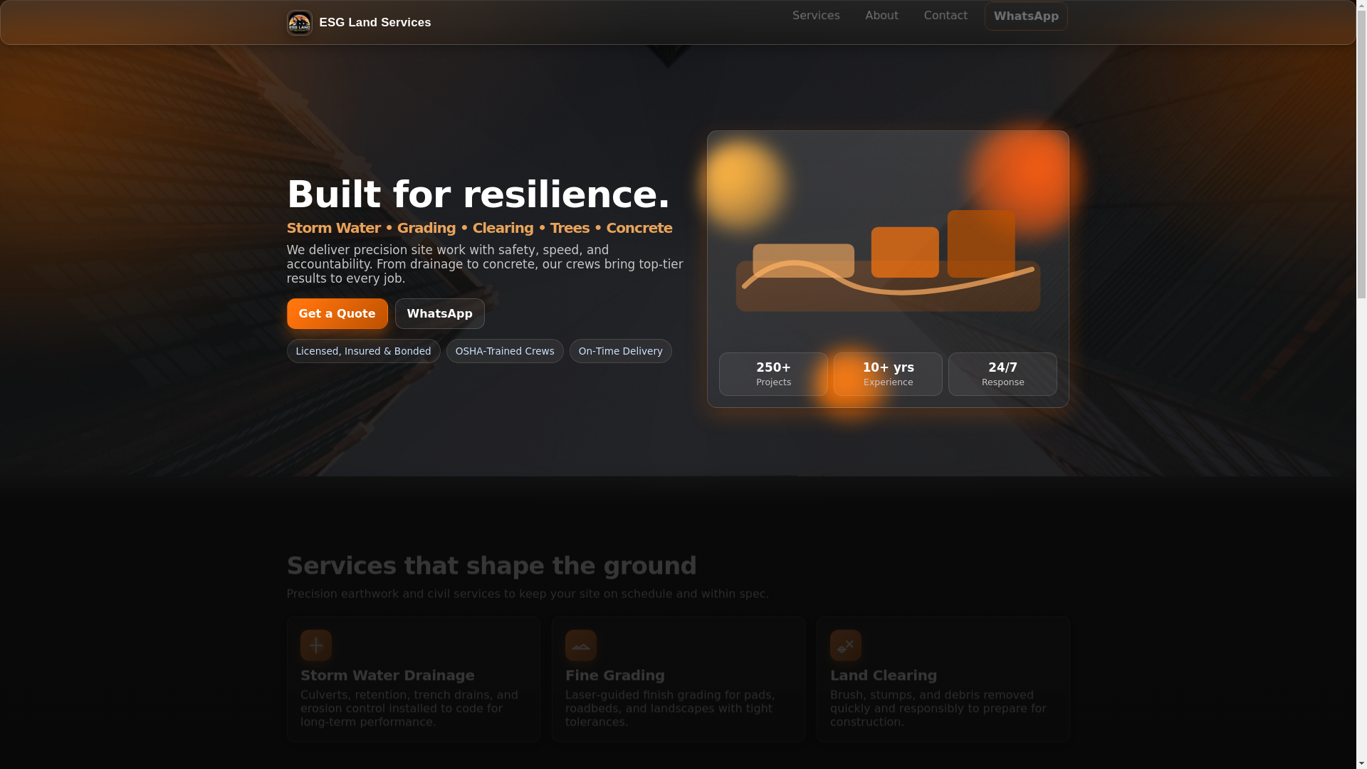 website screenshot of https://esglandservices.com/