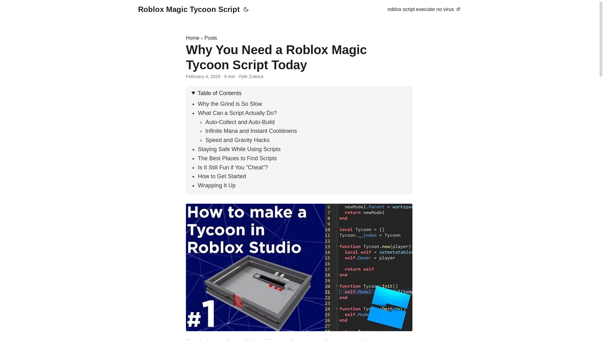 website screenshot of https://roblox-magic-tycoon-script.pages.dev/
