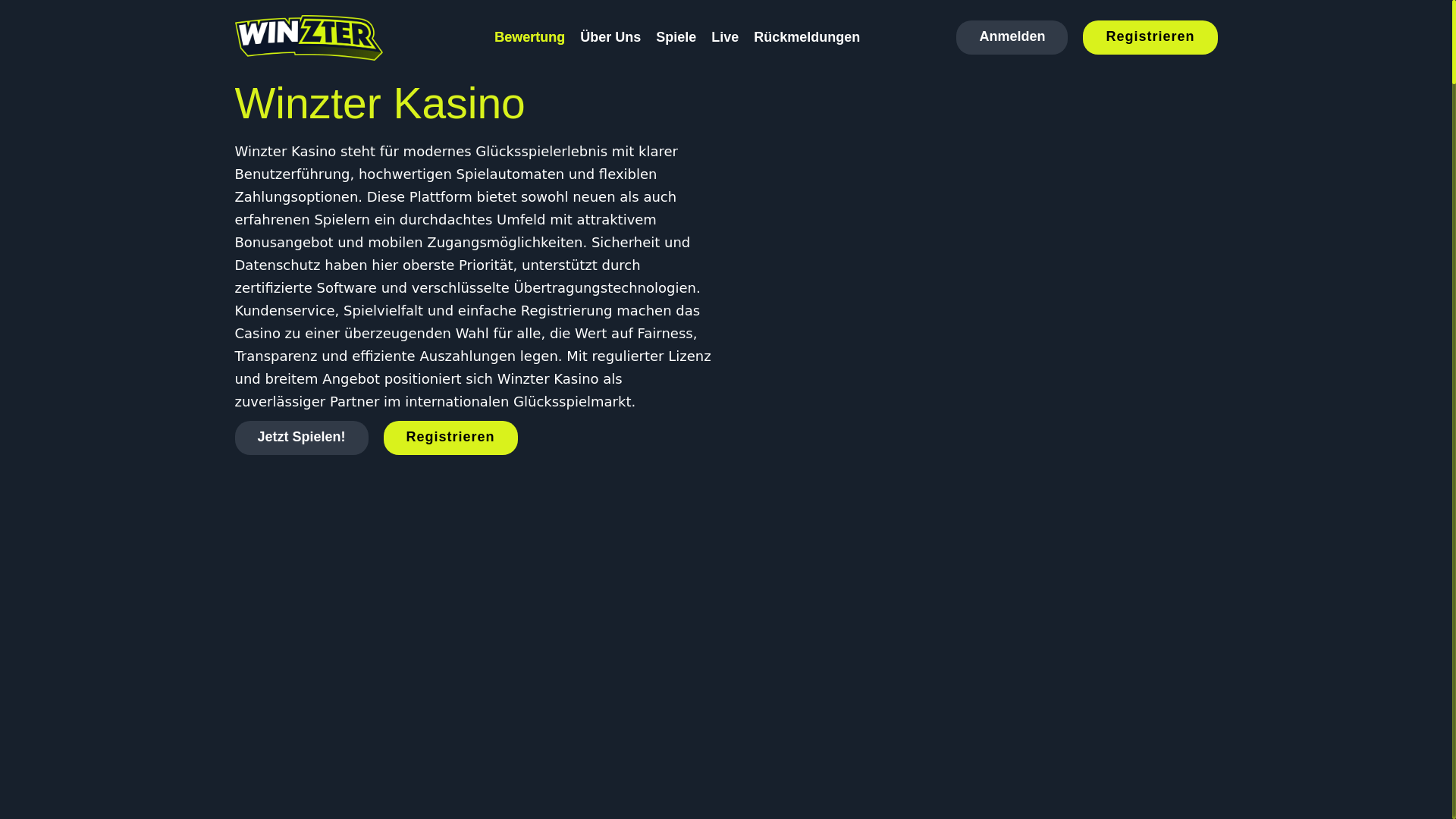 website screenshot of https://winzter-kasino.de/