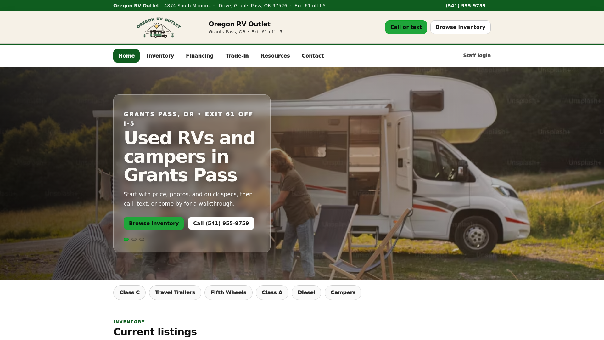 website screenshot of https://oregon-rv-demo.pages.dev/
