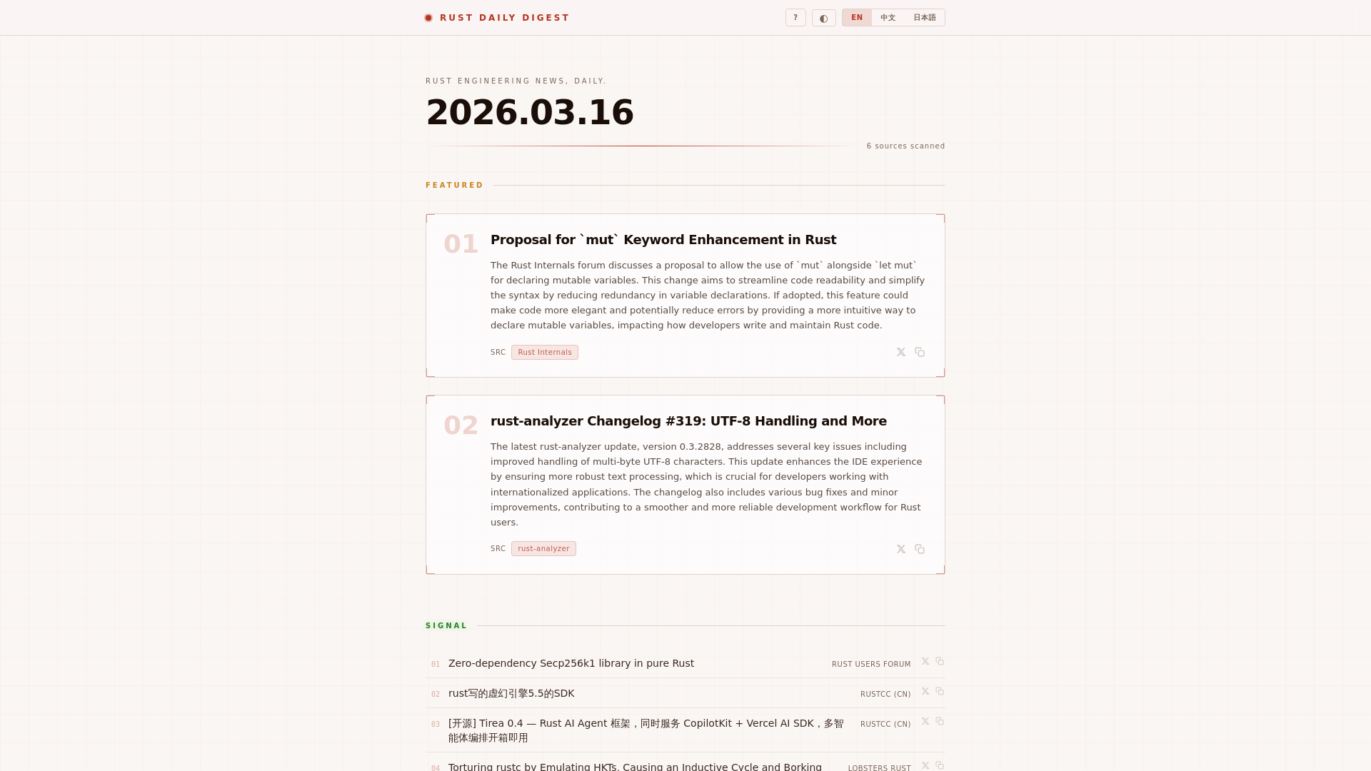 website screenshot of https://rust-daily-digest.pages.dev/