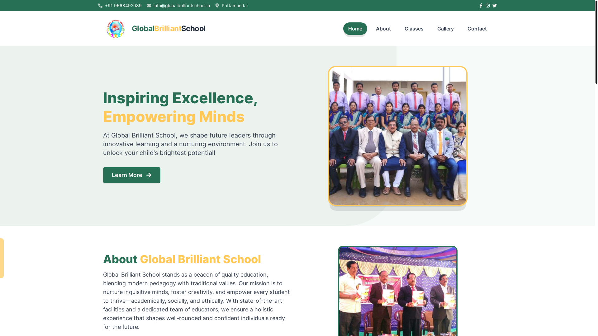 website screenshot of https://globalbrilliantschool.in/