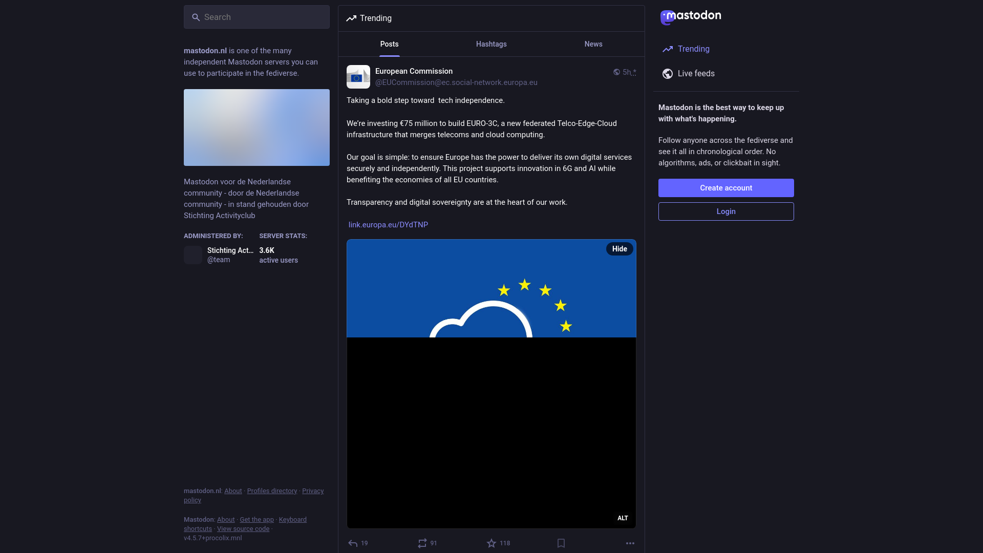 website screenshot of https://mastodon.nl/