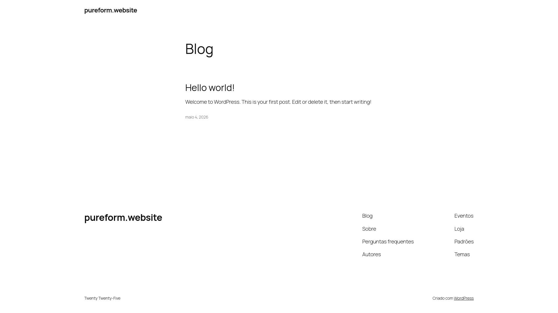 website screenshot of https://pureform.website/