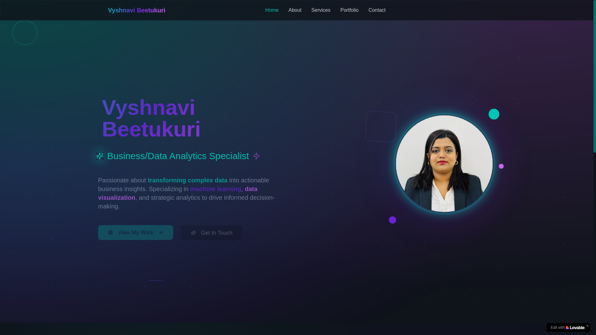 website screenshot of https://vyshnavi-analyticsportfolio.com/