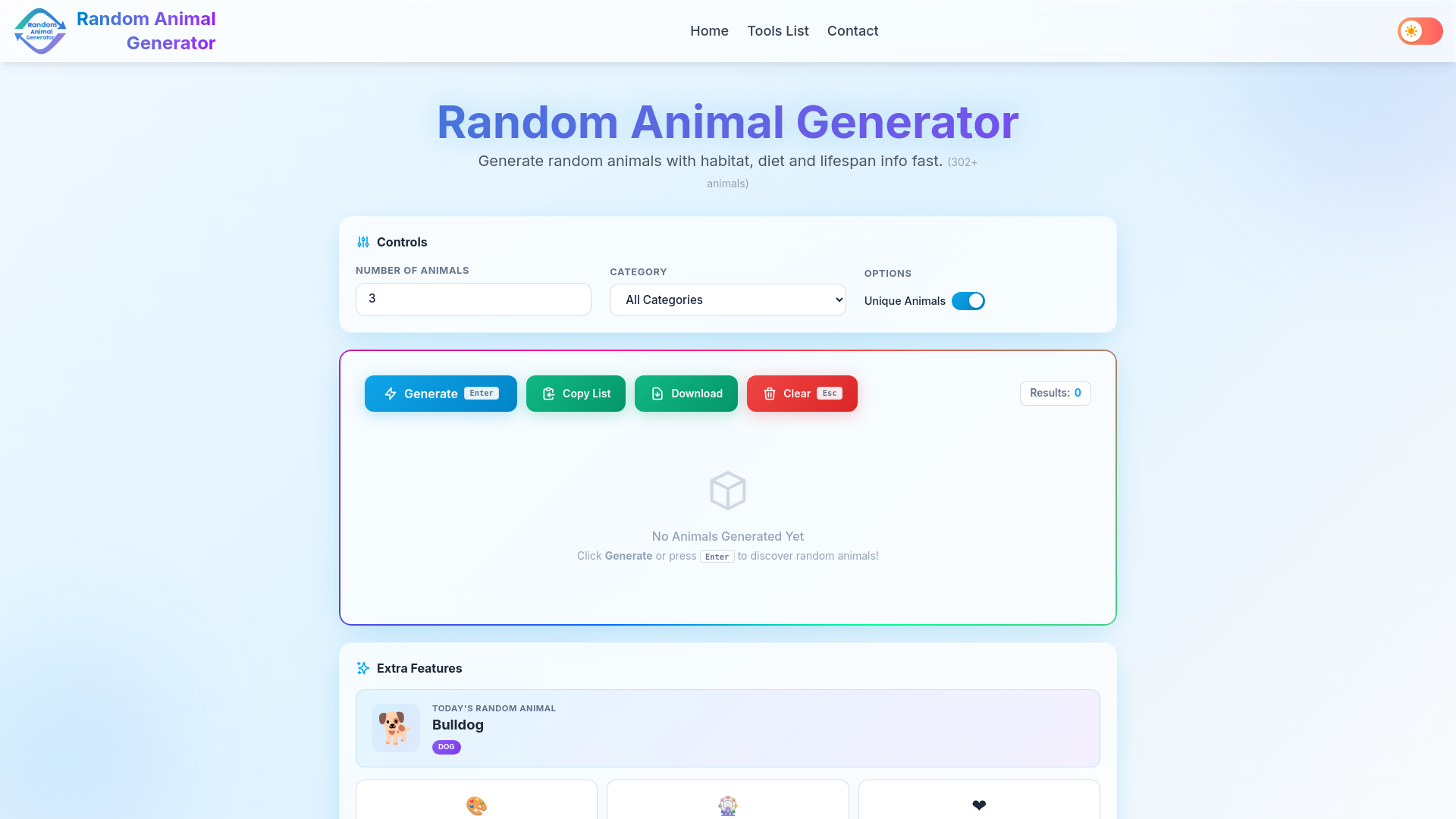 website screenshot of https://random-animal-generator-6gw.pages.dev/