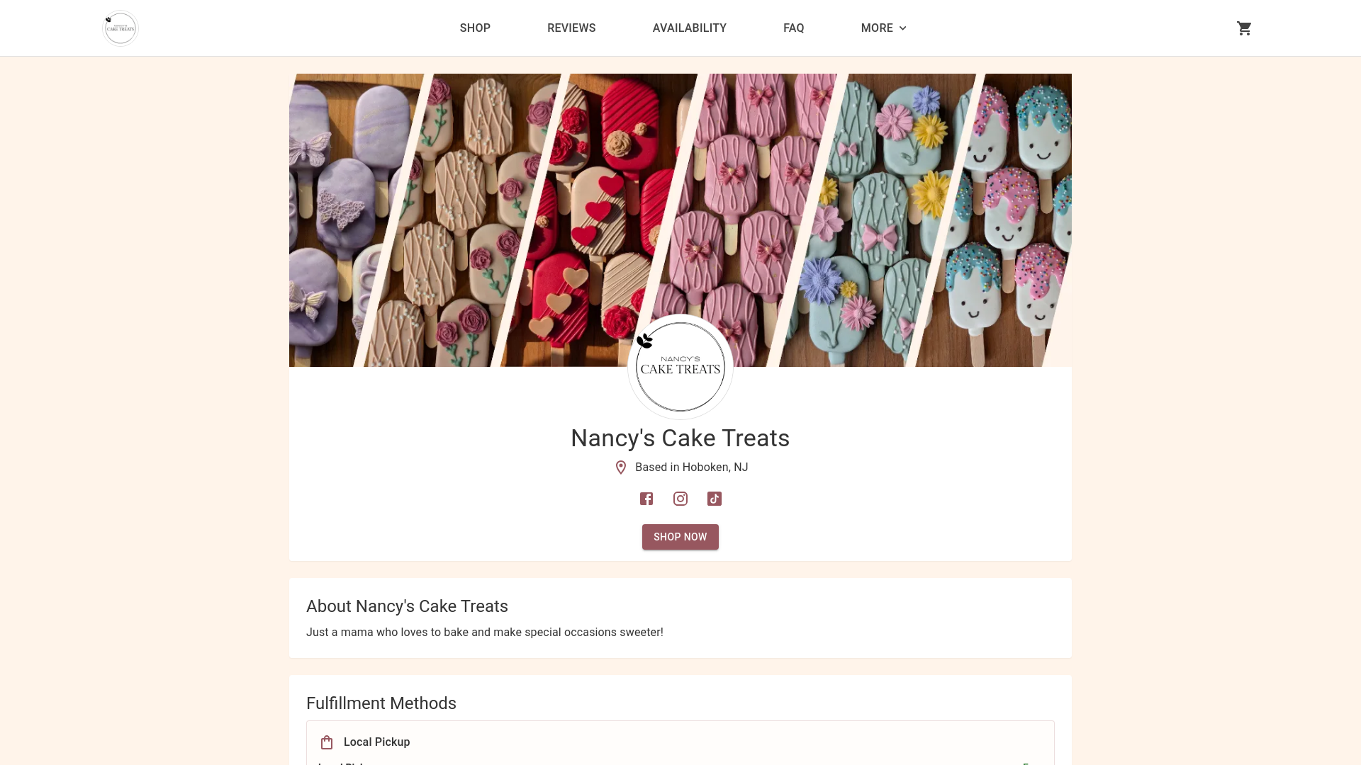 website screenshot of https://nancyscaketreats.com/
