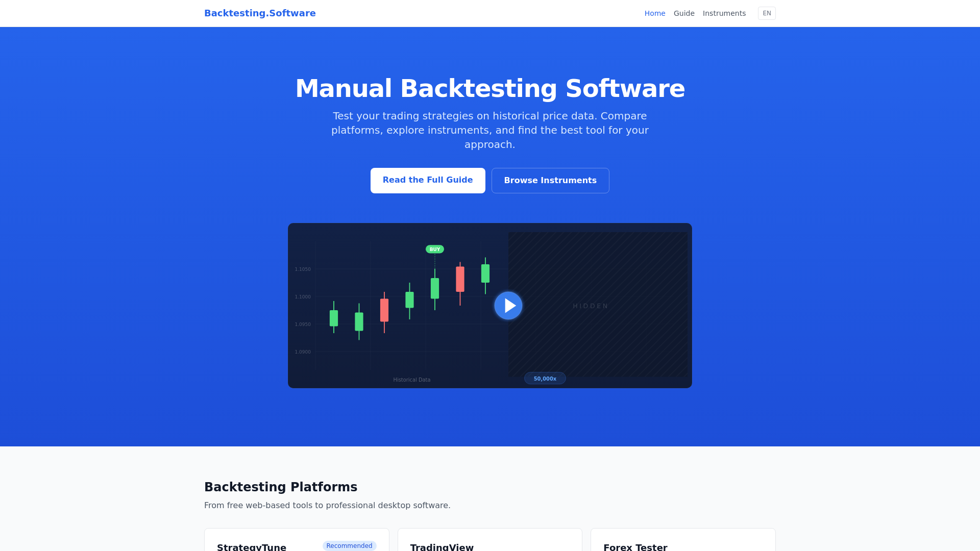website screenshot of https://backtesting.software/