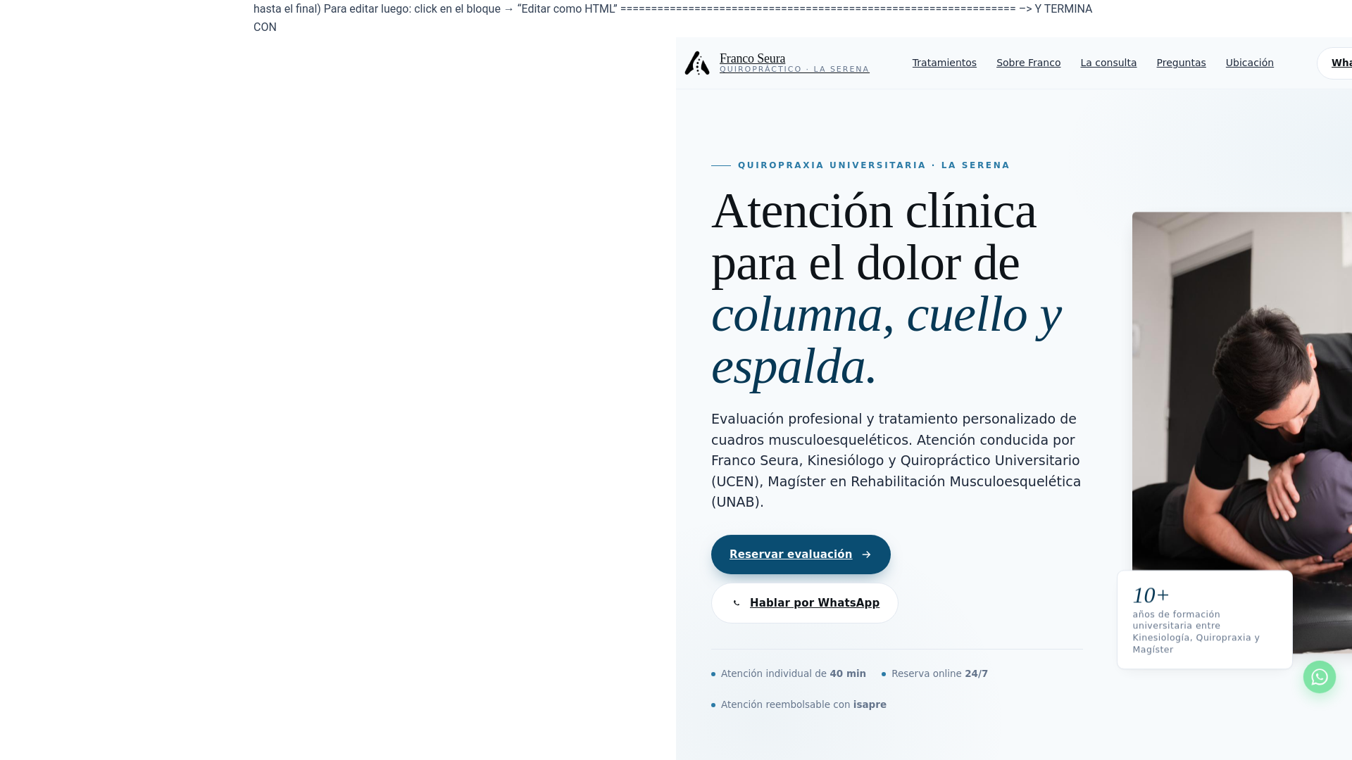 website screenshot of https://quiropracticofrancoseura.cl/