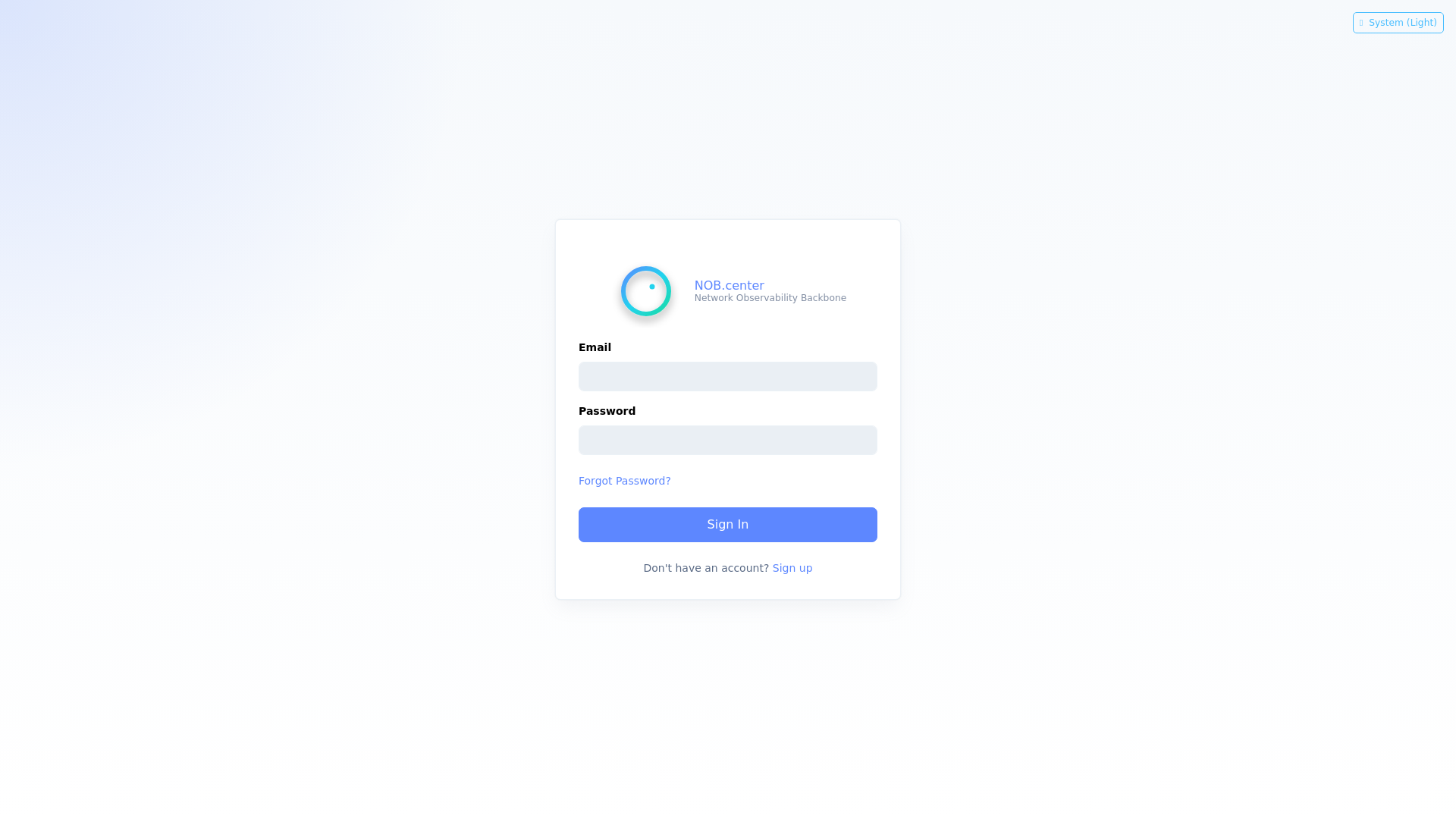 website screenshot of https://app.nob.center/login