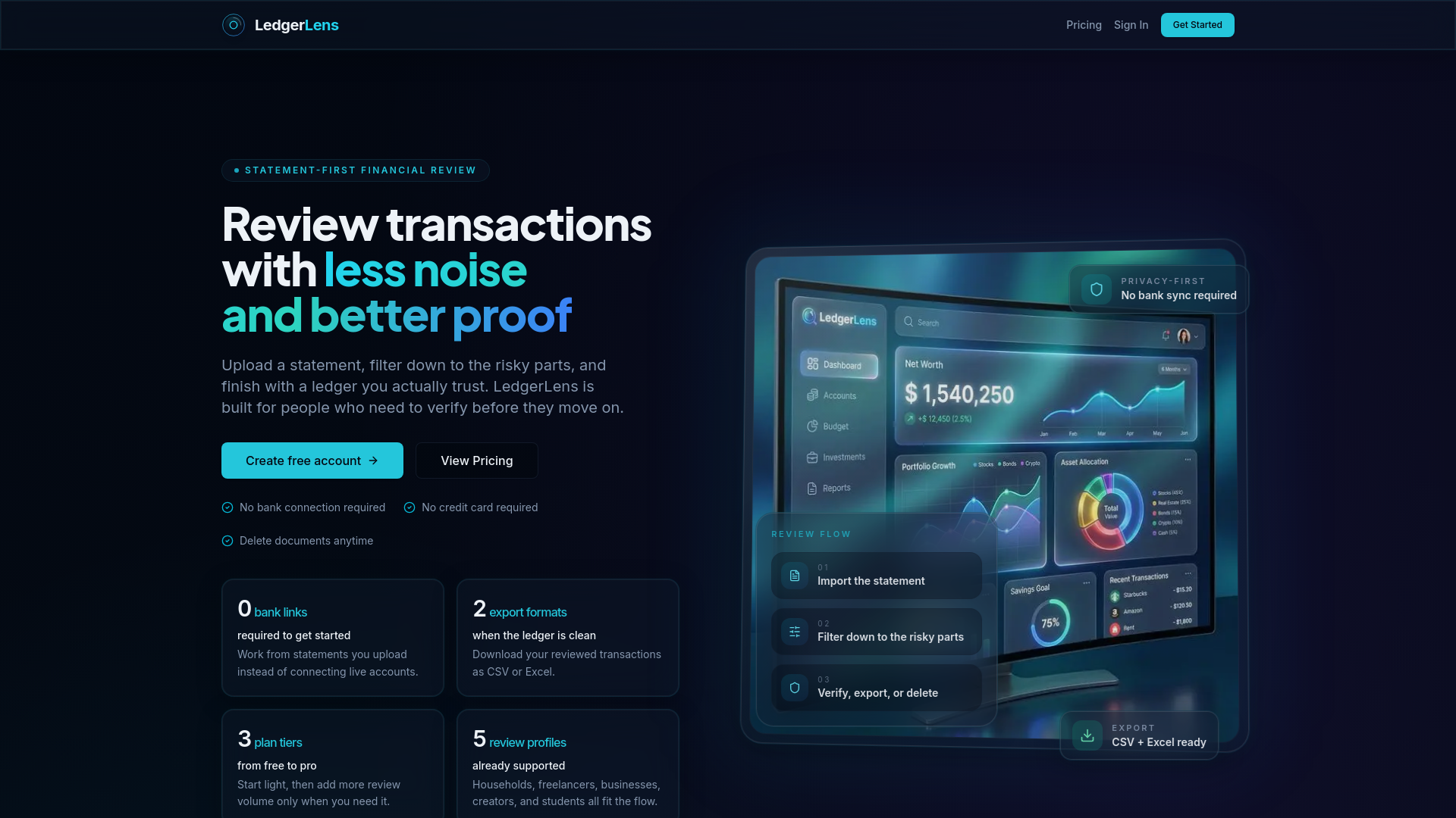 website screenshot of https://ledgerlens.co