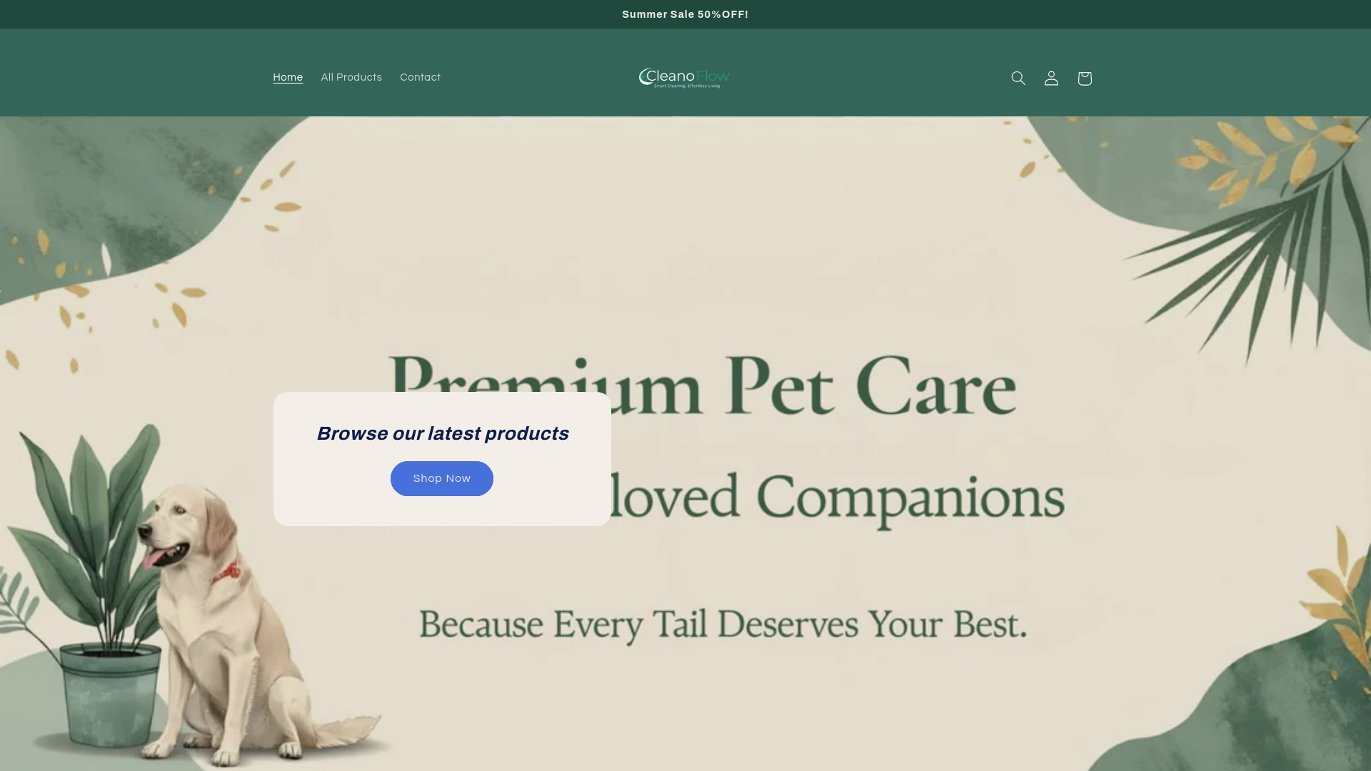 website screenshot of https://cleanoflow.store/
