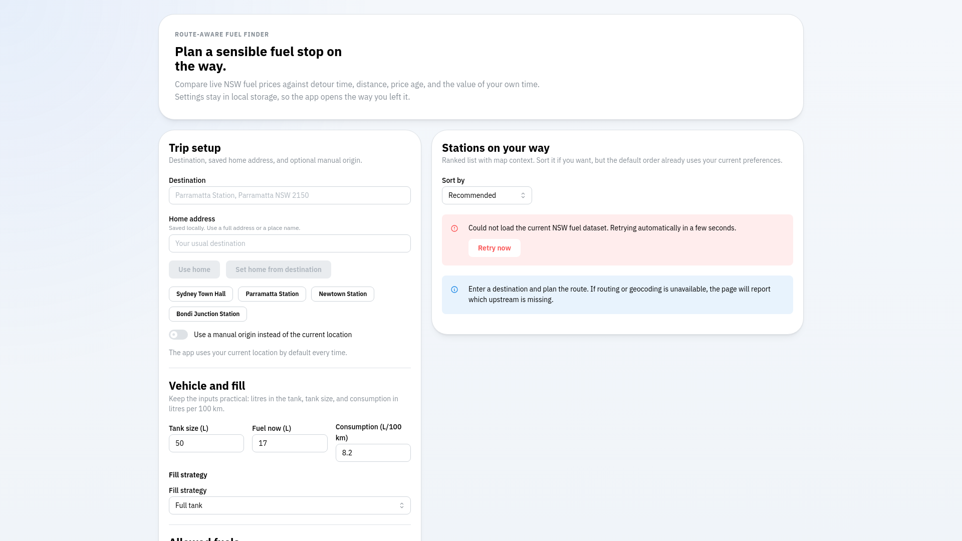 website screenshot of https://route-aware-fuel-finder.pages.dev/