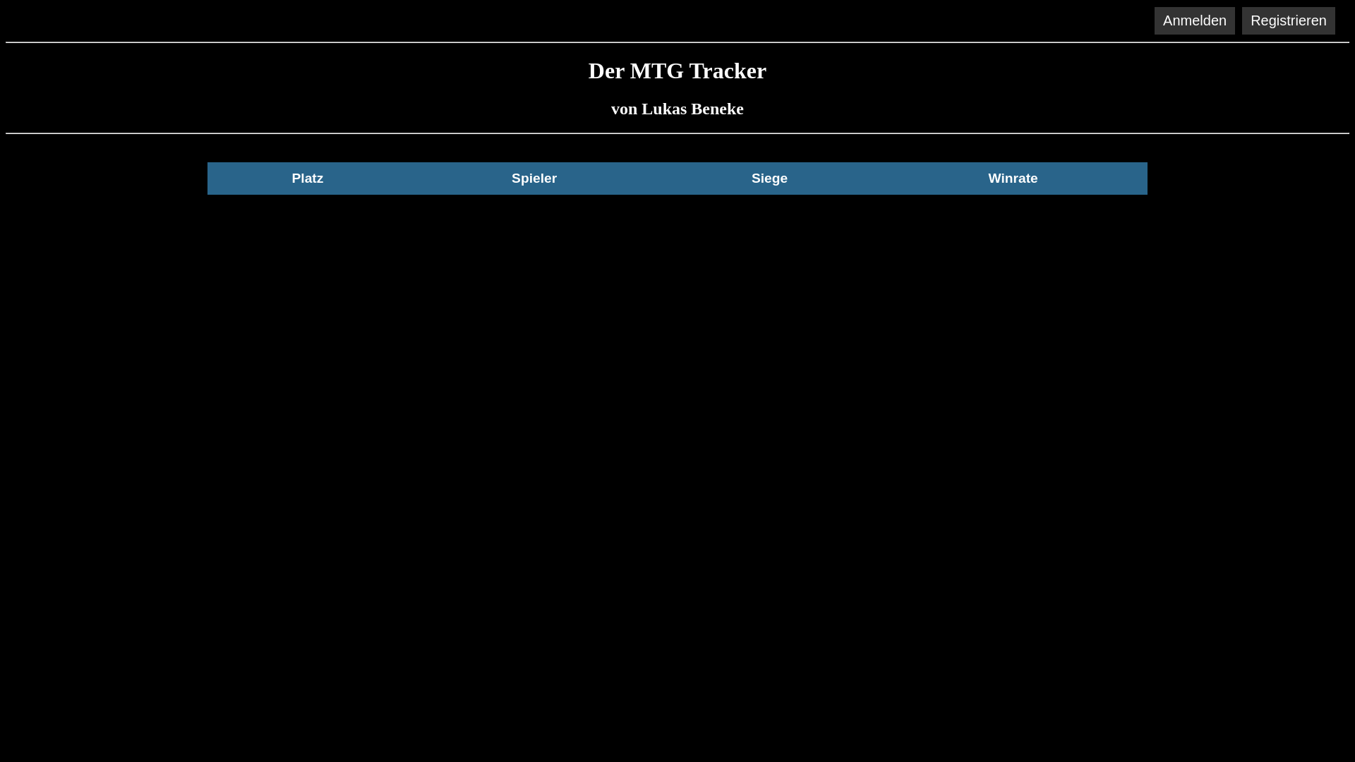 website screenshot of https://mtg-tracker.de/