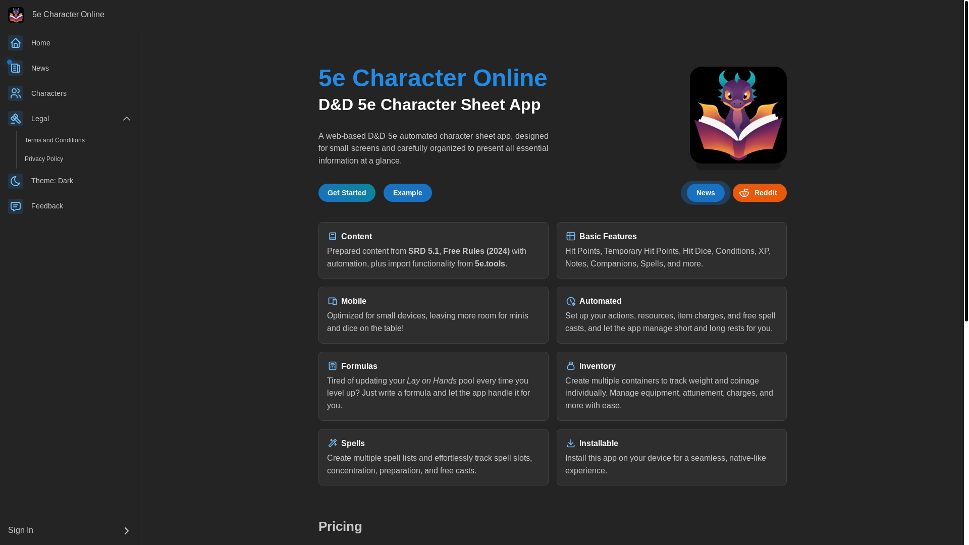 website screenshot of https://5e-character-online.pages.dev/