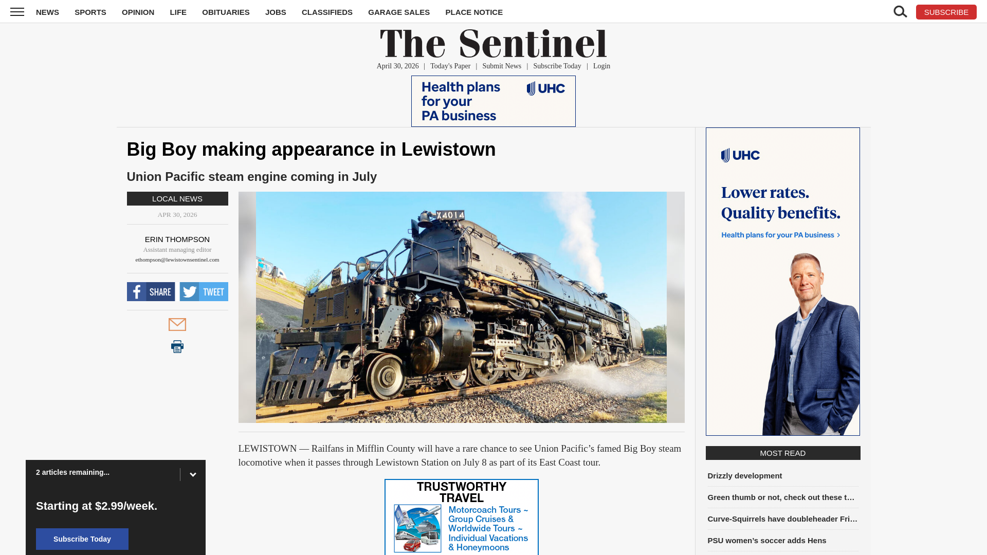 website screenshot of https://www.lewistownsentinel.com/news/local-news/2026/04/big-boy-making-appearance-in-lewistown/