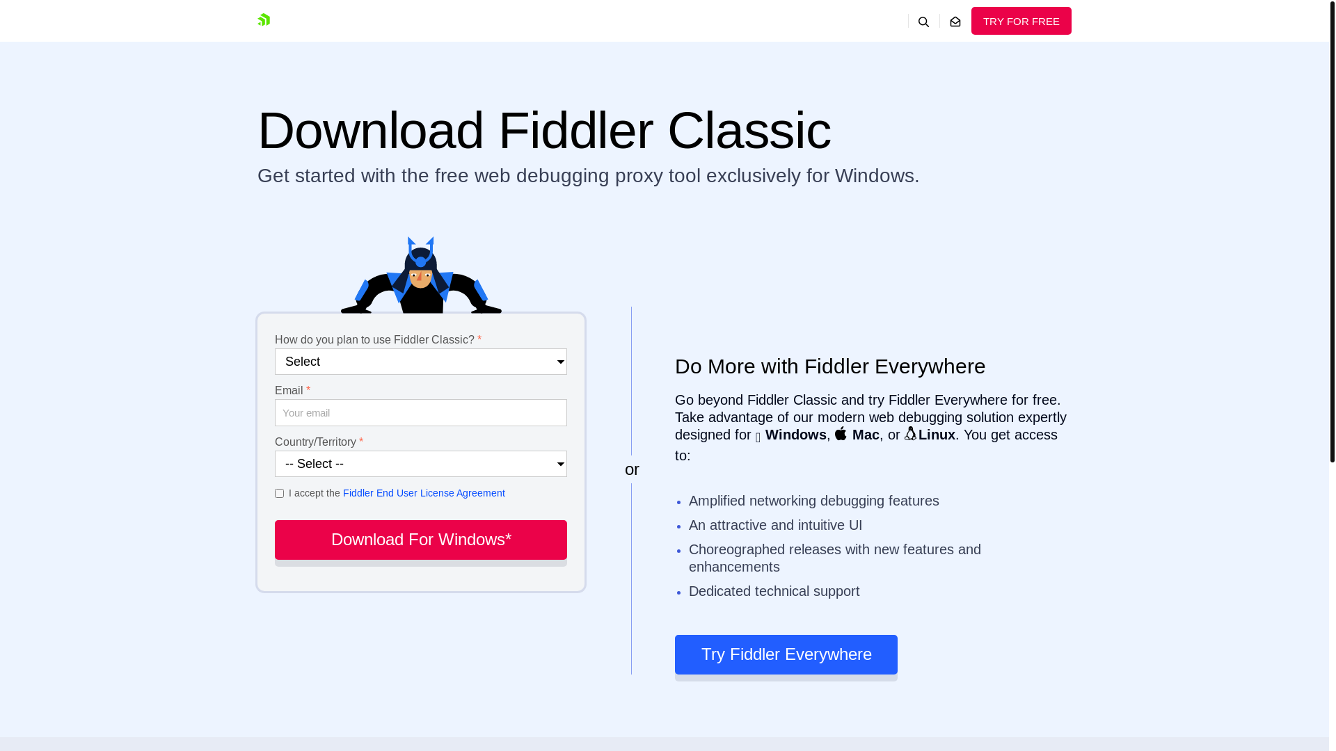 website screenshot of https://www.telerik.com/download/fiddler