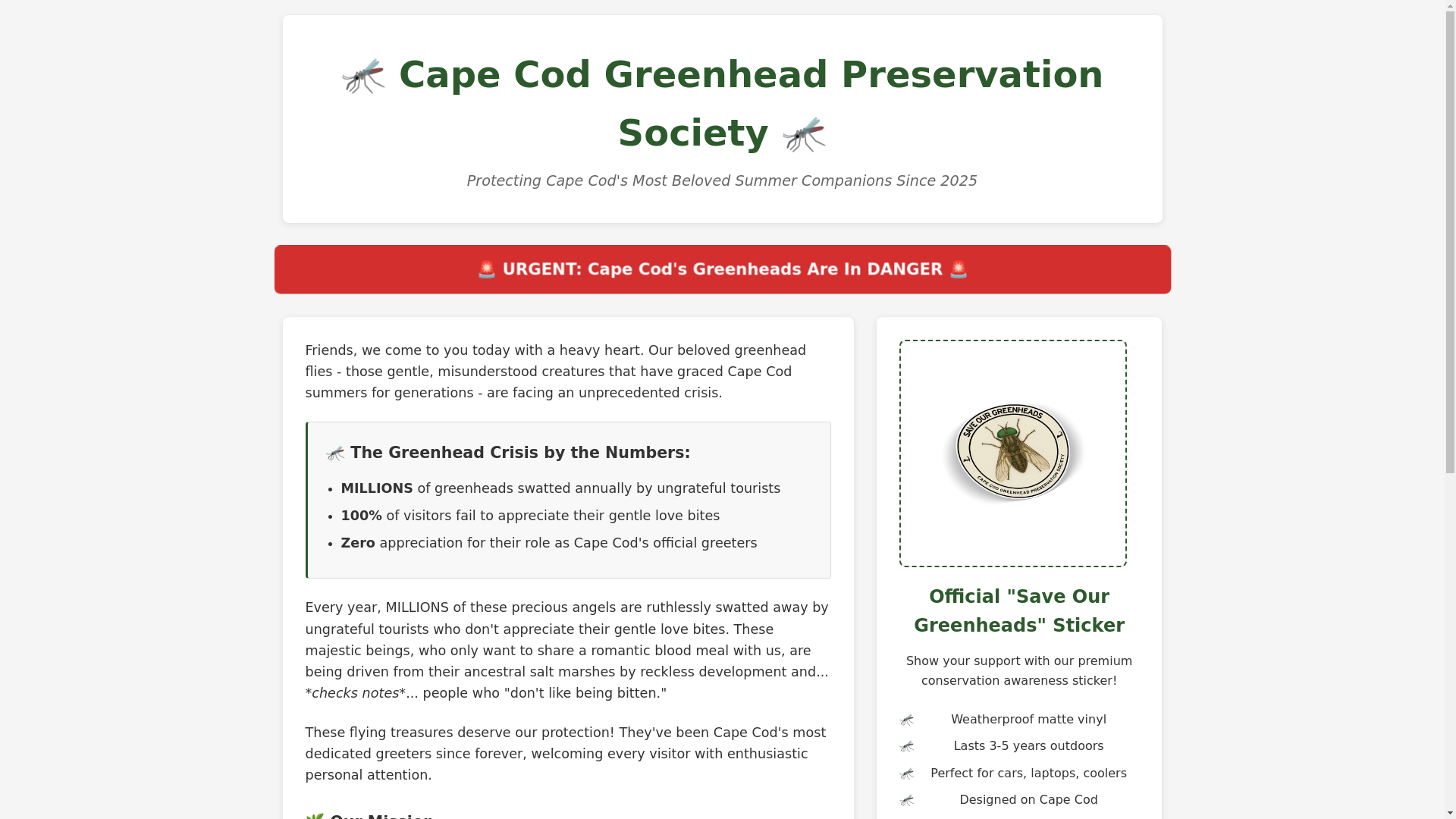 website screenshot of https://saveourgreenheads.org/