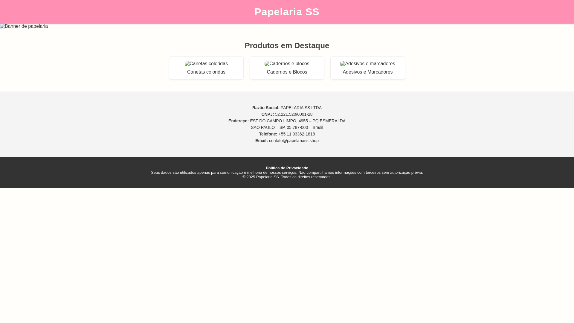 website screenshot of https://papelariass.shop/