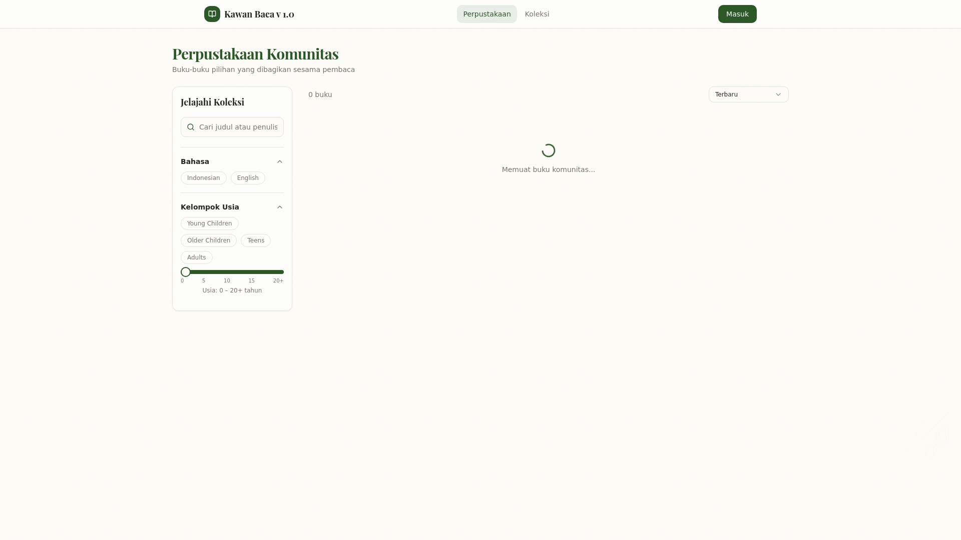 website screenshot of https://kawanbaca.online/