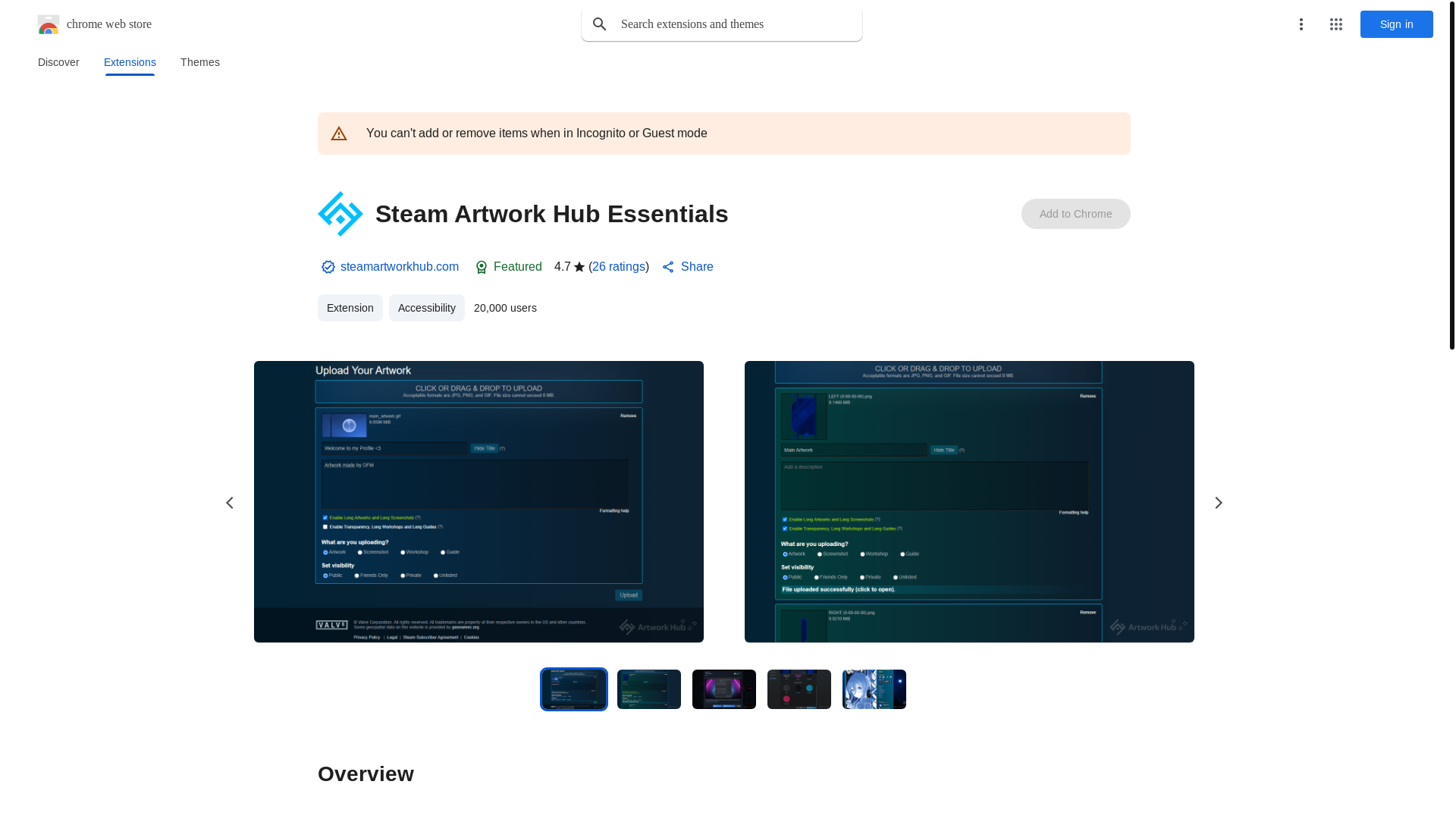 website screenshot of https://chromewebstore.google.com/detail/steam-artwork-hub-essenti/kdappijekicdbempkjaahnnmkookhfnj