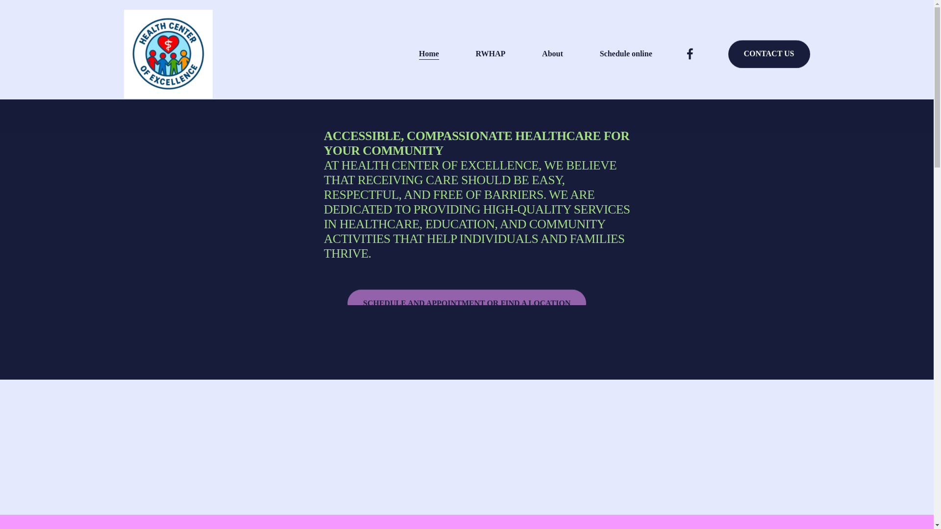 website screenshot of https://healthcenterofexcellence.org/