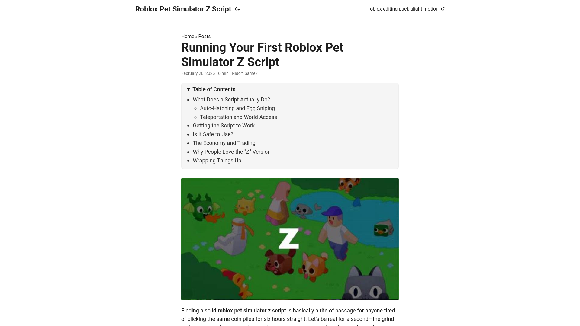 website screenshot of https://roblox-pet-simulator-z-script.pages.dev/